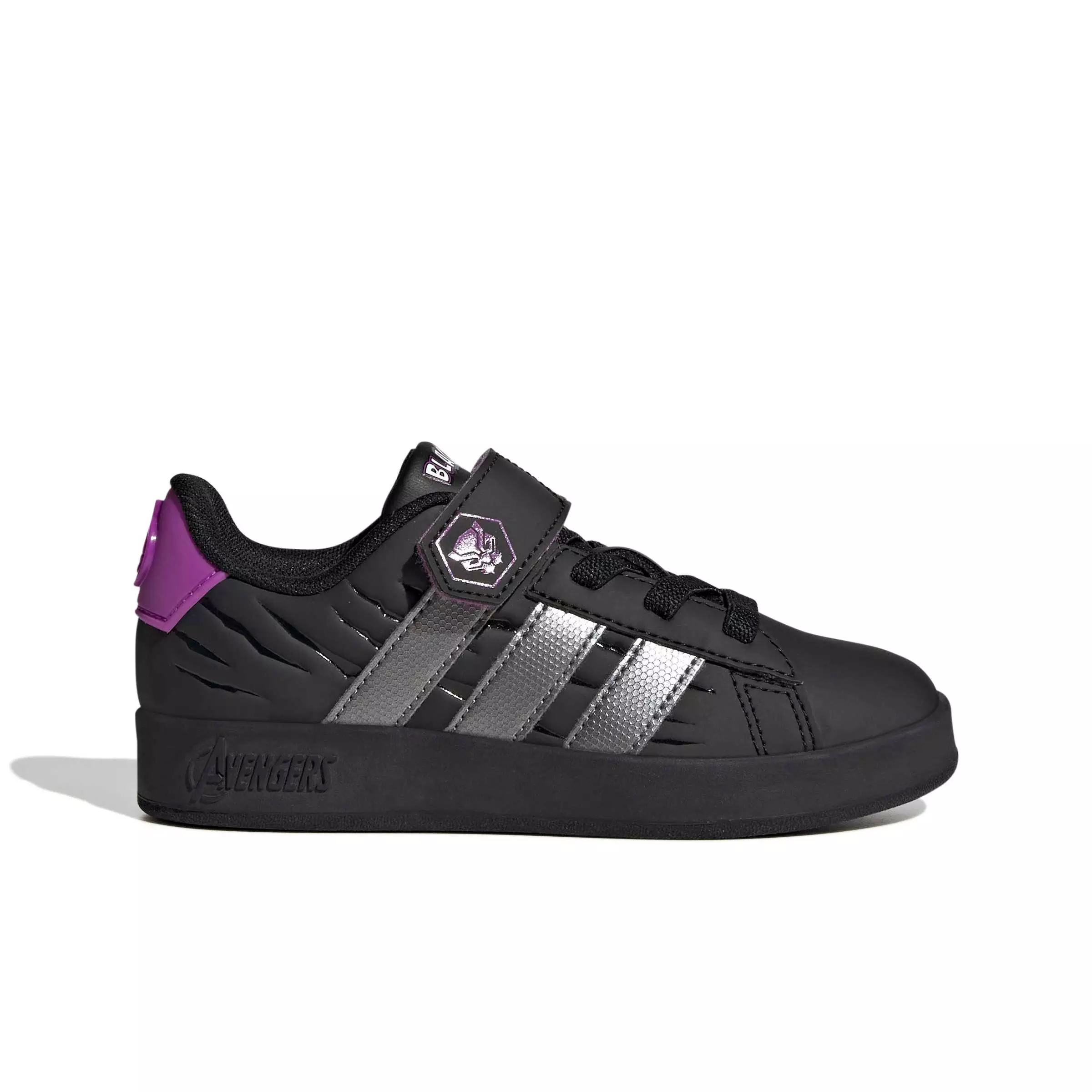 adidas Marvel Avengers Grand Court "Core Black/Iron Metallic/Purple Burst" Grade School Boys' Shoe - BLACK/IRON/PURPLE