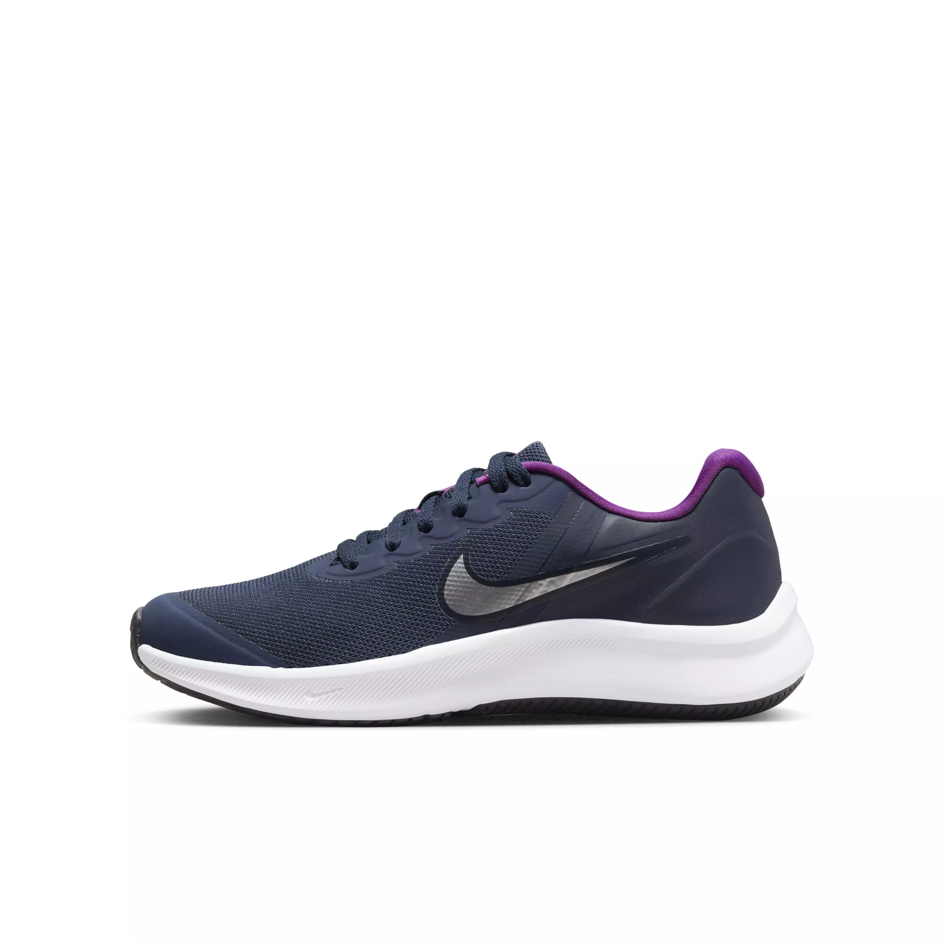 Nike Star Runner 3 "Midnight Navy/Metallic Silver" Grade School Boy's Running Shoe - NAVY/SILVER