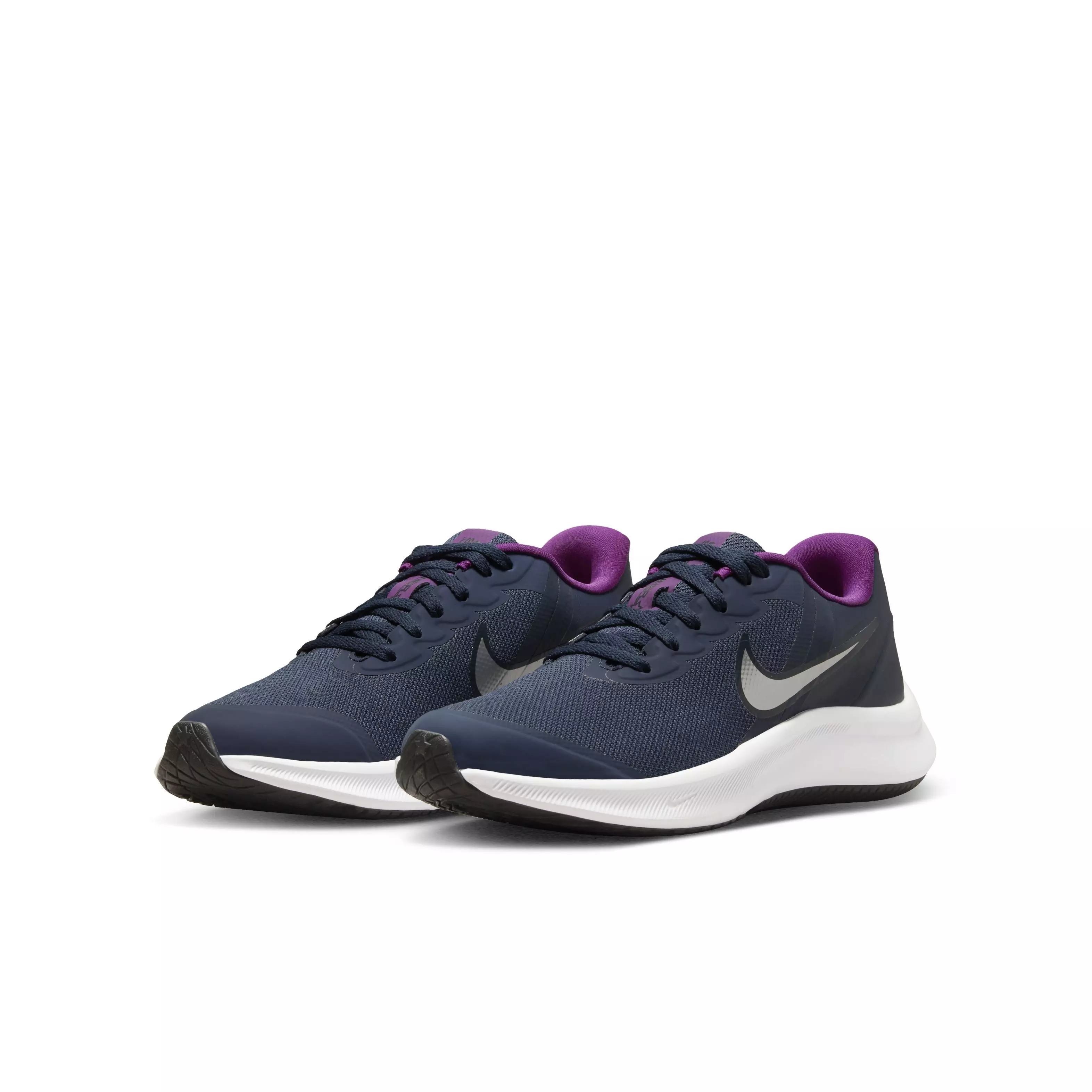 Nike Star Runner 3 "Midnight Navy/Metallic Silver" Grade School Boy's Running Shoe - NAVY/SILVER