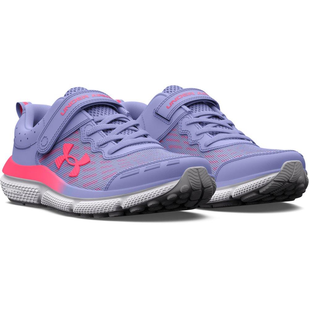 Under Armour Assert 10 AC "Purple Ice/Halo Grey/Pink Shock" Preschool Girls' Running Shoe - PURPLE/GREY/PINK Thumbnail View 3