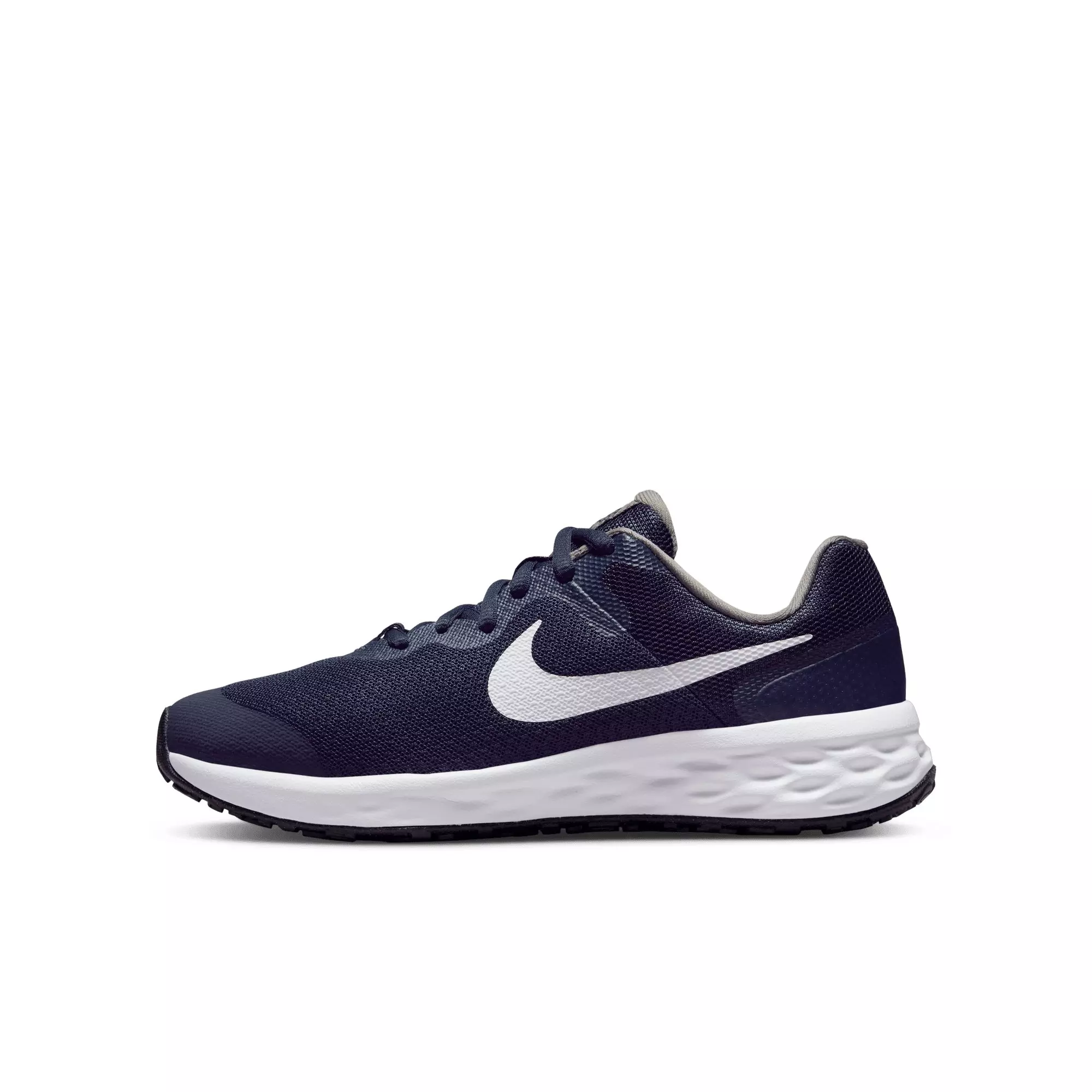 Nike Revolution 6 "Midnight Navy/White/Flat Pewter" Grade School Boy's Running Shoe - NAVY/WHITE/PEWTER