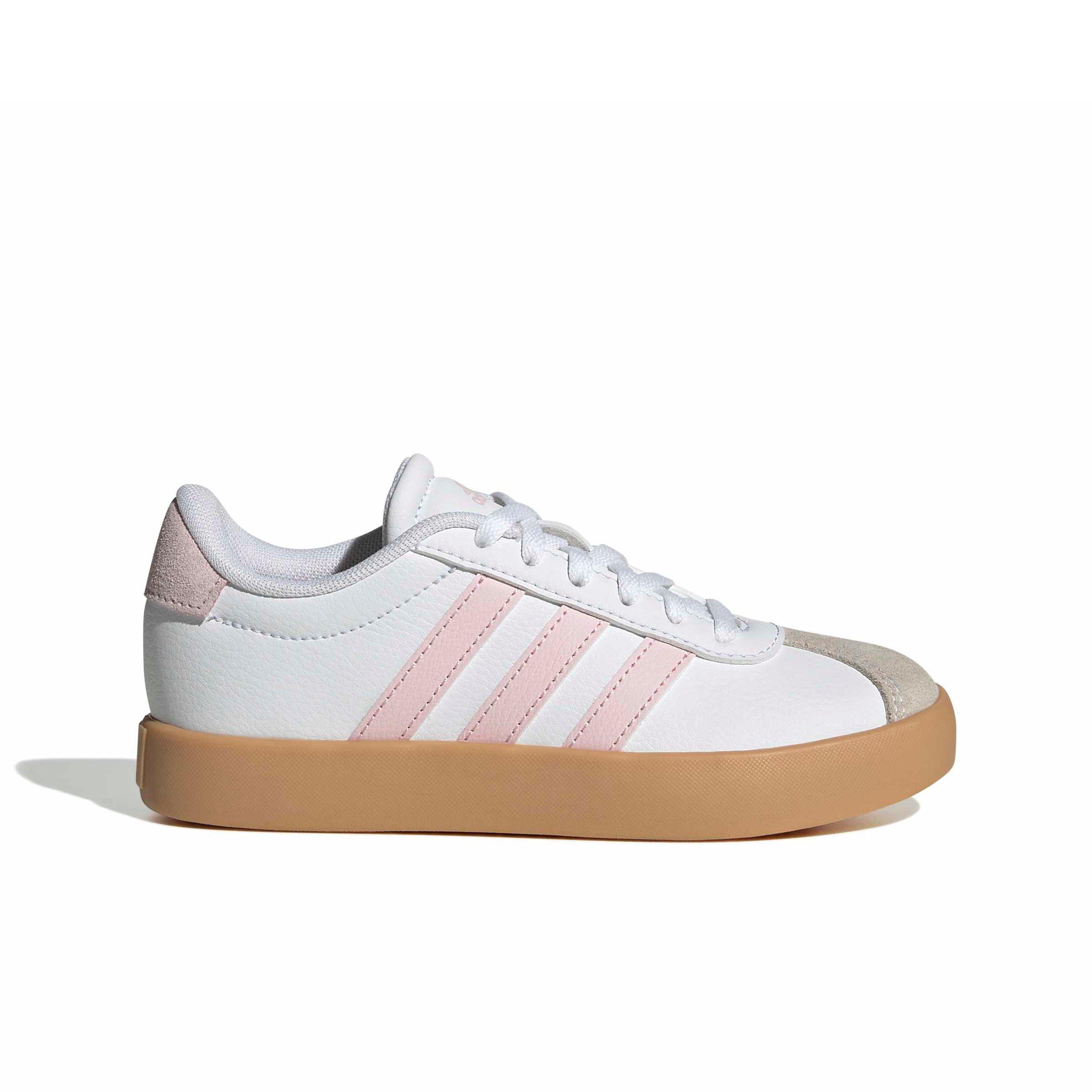 adidas VL Court 3.0 "Ftwr White/Clear Pink/Gum 3" Grade School Girls' Shoe - WHITE/PINK/GUM