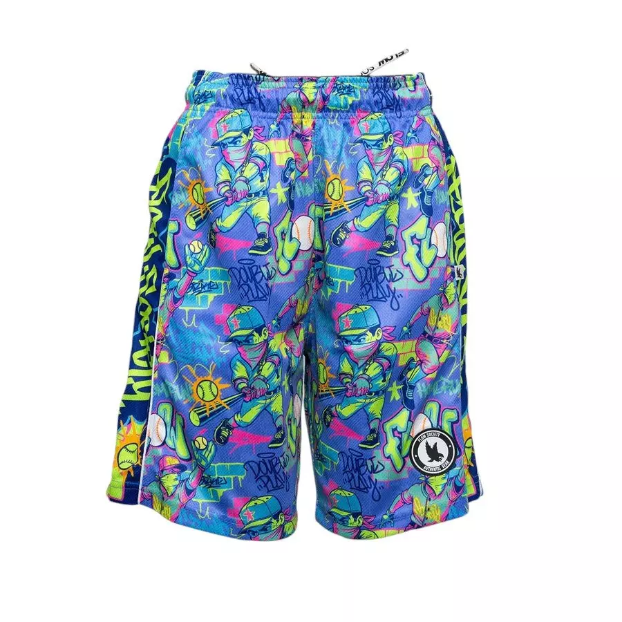 Flow Society Big Boys' 7" Graffiti Baseball Homerun Shorts - Blue - BLUE