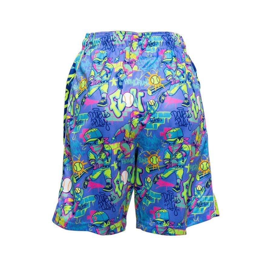 Flow Society Big Boys' 7" Graffiti Baseball Homerun Shorts - Blue - BLUE