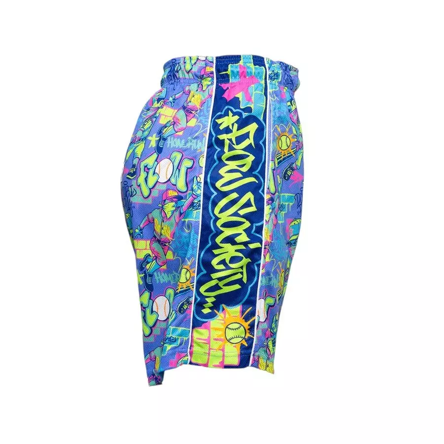 Flow Society Big Boys' 5" Graffiti Baseball Homerun Shorts - Blue - BLUE