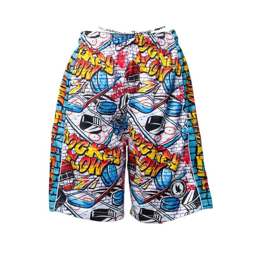 Flow Society Big Boys' 7" Brick Graffiti Hockey Shorts - White - WHITE