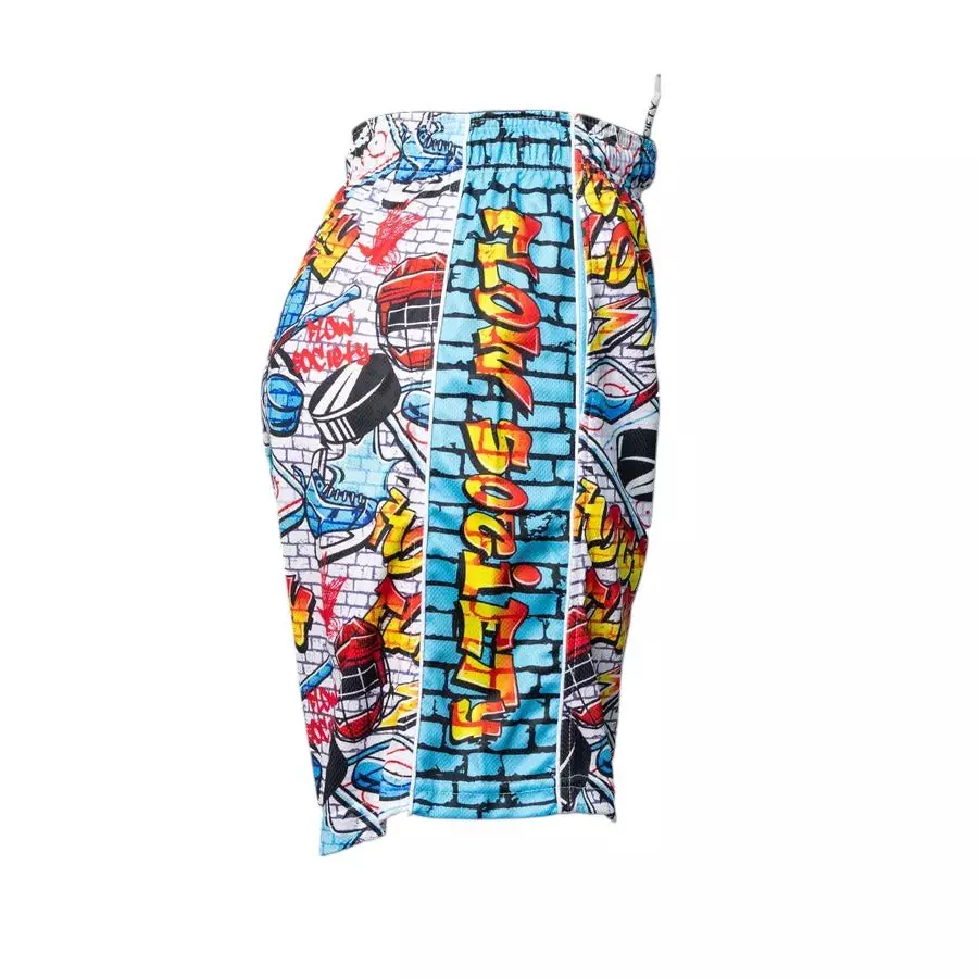 Flow Society Big Boys' 7" Brick Graffiti Hockey Shorts - White - WHITE