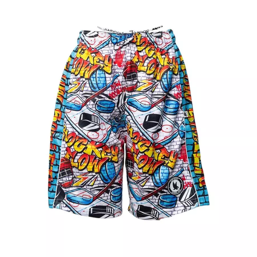 Flow Society Big Boys' 5" Brick Graffiti Hockey Shorts - White - WHITE