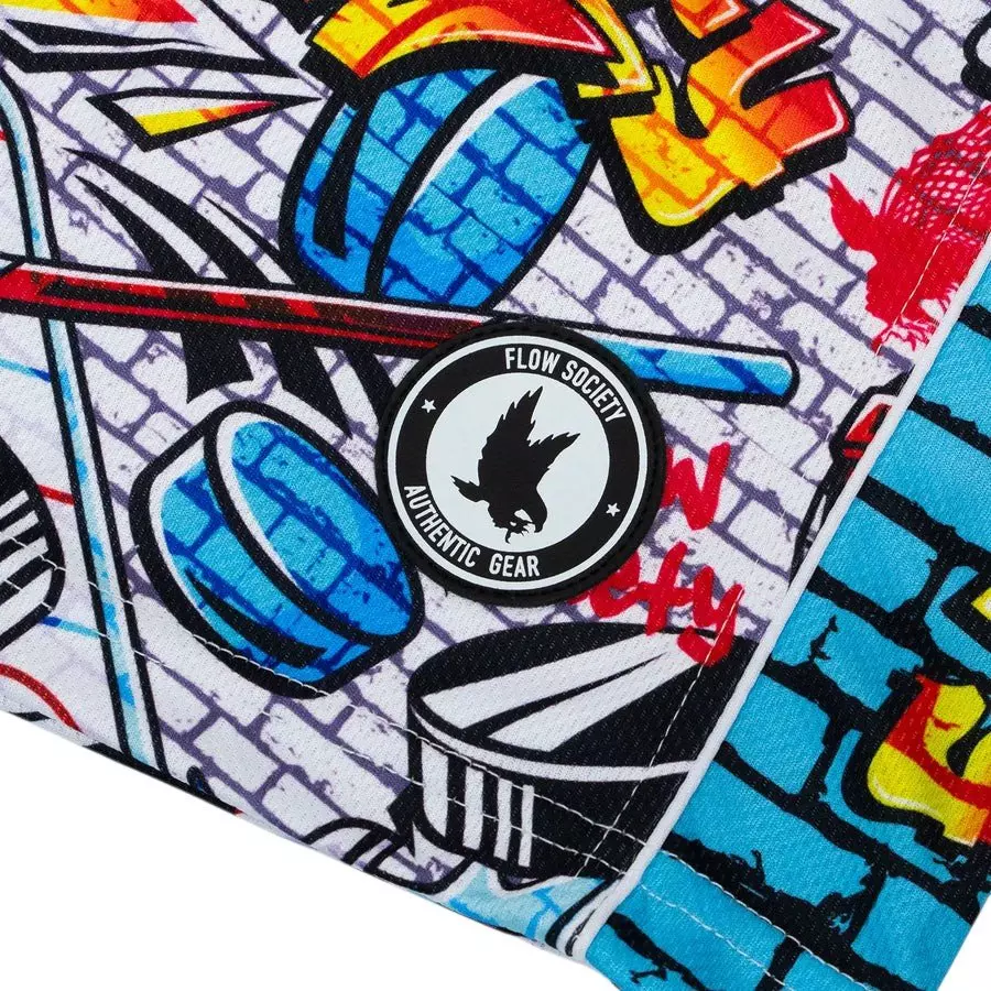 Flow Society Big Boys' 5" Brick Graffiti Hockey Shorts - White - WHITE