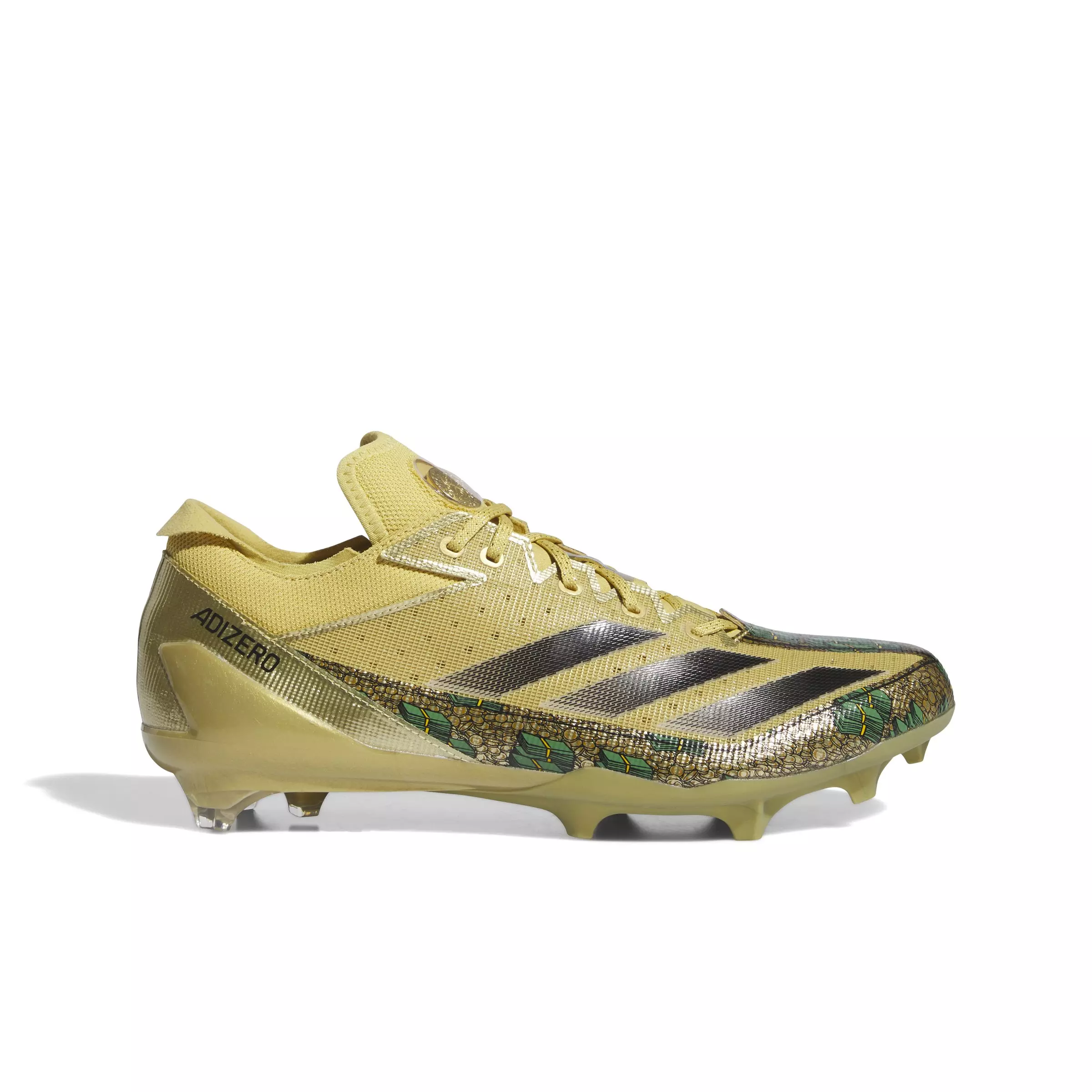 adidas Adizero Electric Scrooge McDuck "Gold Metallic/Black/Preloved Green" Men's Football Cleat - GOLD/BLACK/GREEN
