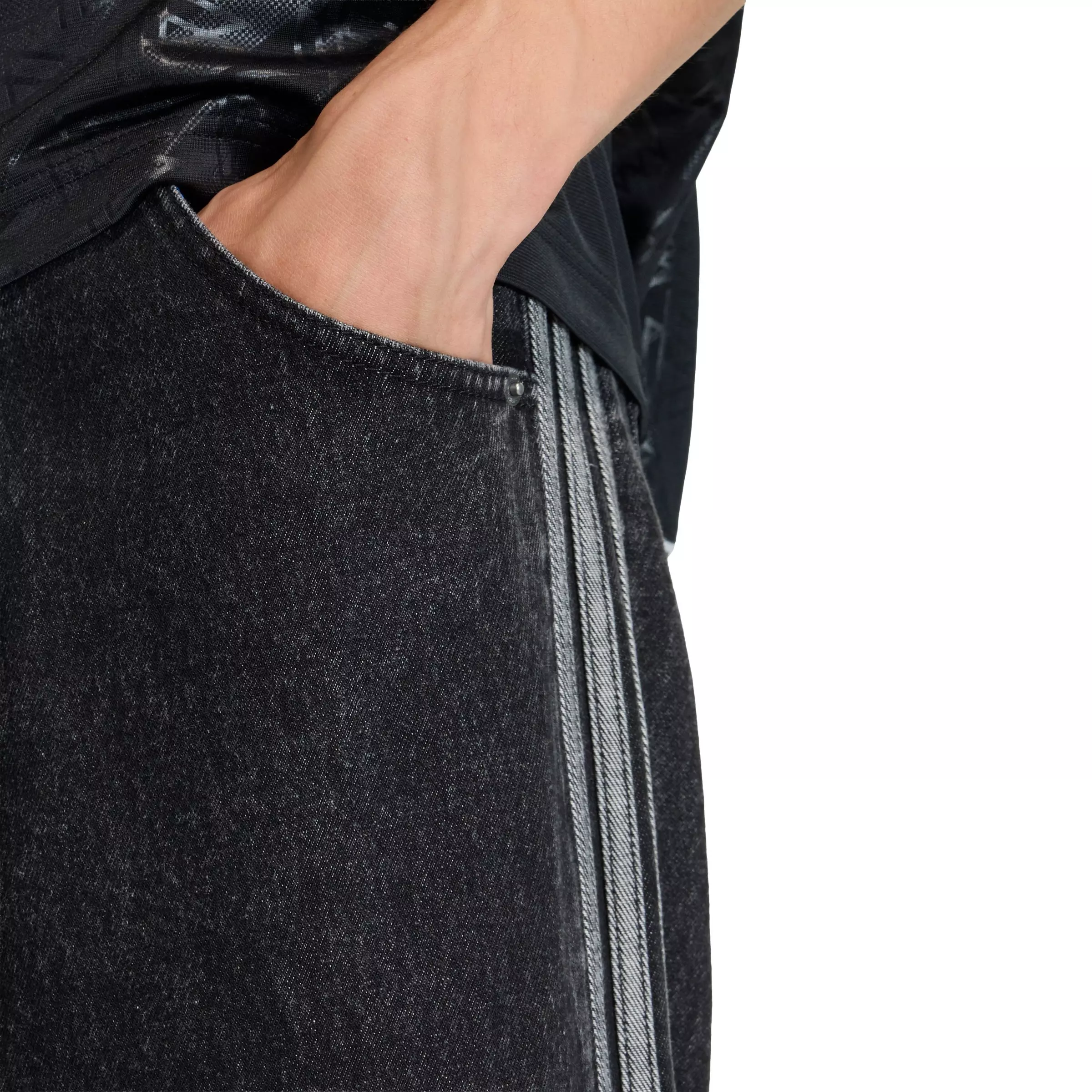 adidas Originals Men's Adicolor Firebird Black Wash Denim Jeans - BLACK