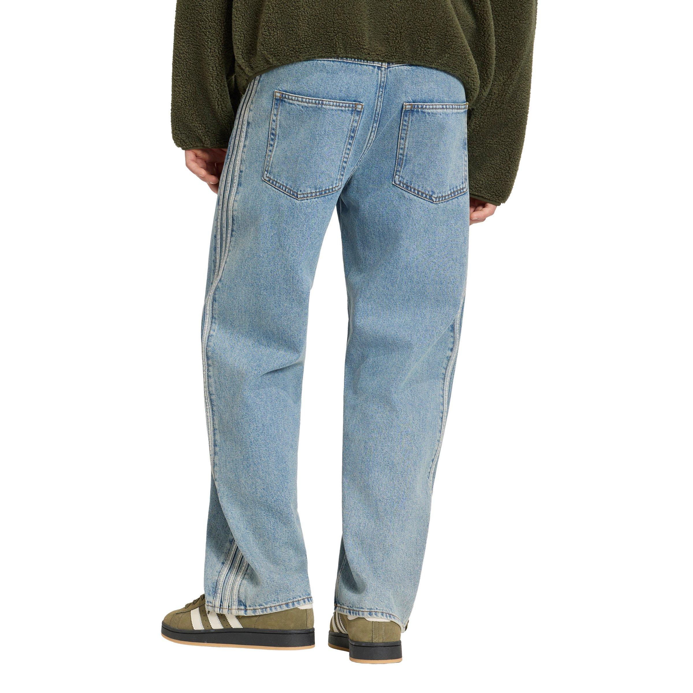 adidas Originals Men's Adicolor Firebird Mid-Rise Straight Leg Blue Wash Denim Jeans - BLUE