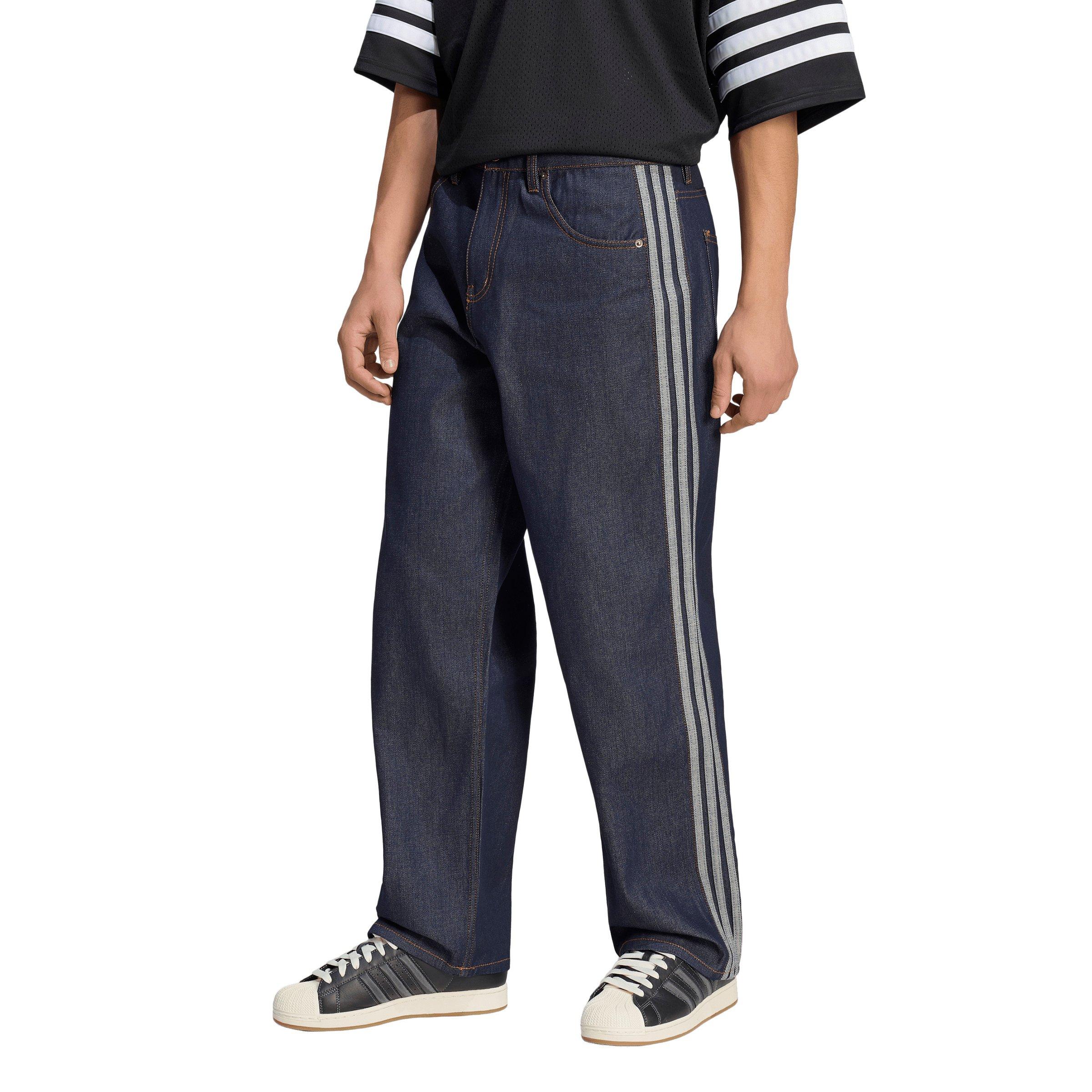 adidas Originals Men's Firebird Adicolor Mid-Rise Straight Leg Dark Blue Wash Denim Jeans - BLUE