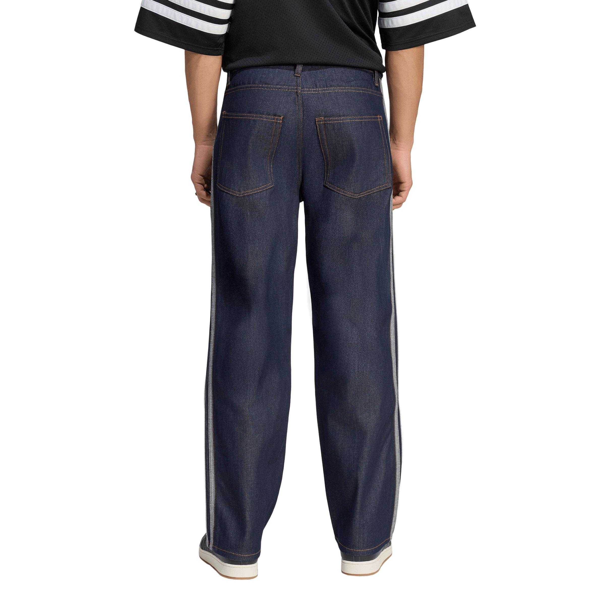adidas Originals Men's Firebird Adicolor Mid-Rise Straight Leg Dark Blue Wash Denim Jeans - BLUE