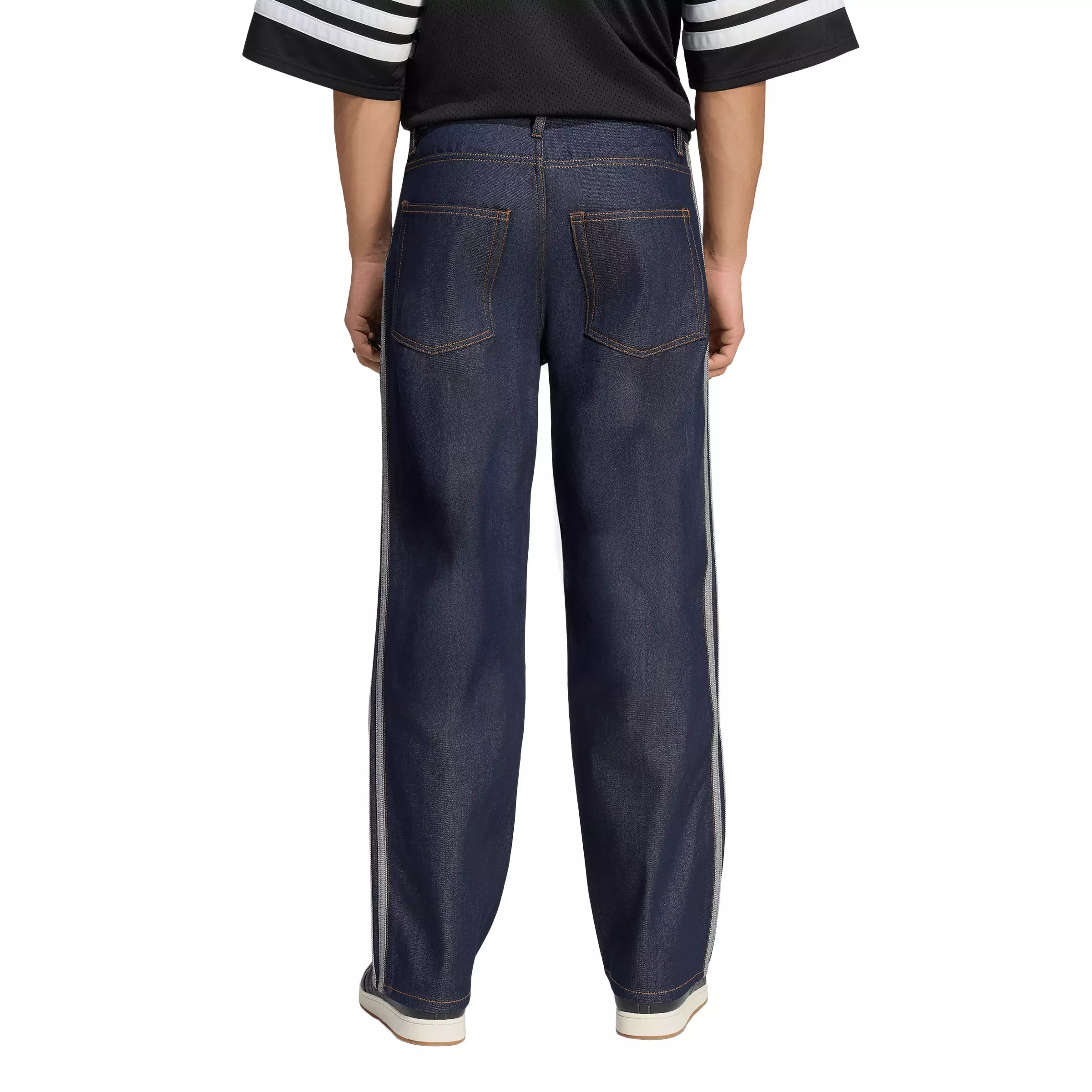 adidas Originals Men's Firebird Adicolor Mid-Rise Straight Leg Dark Blue Wash Denim Jeans - BLUE