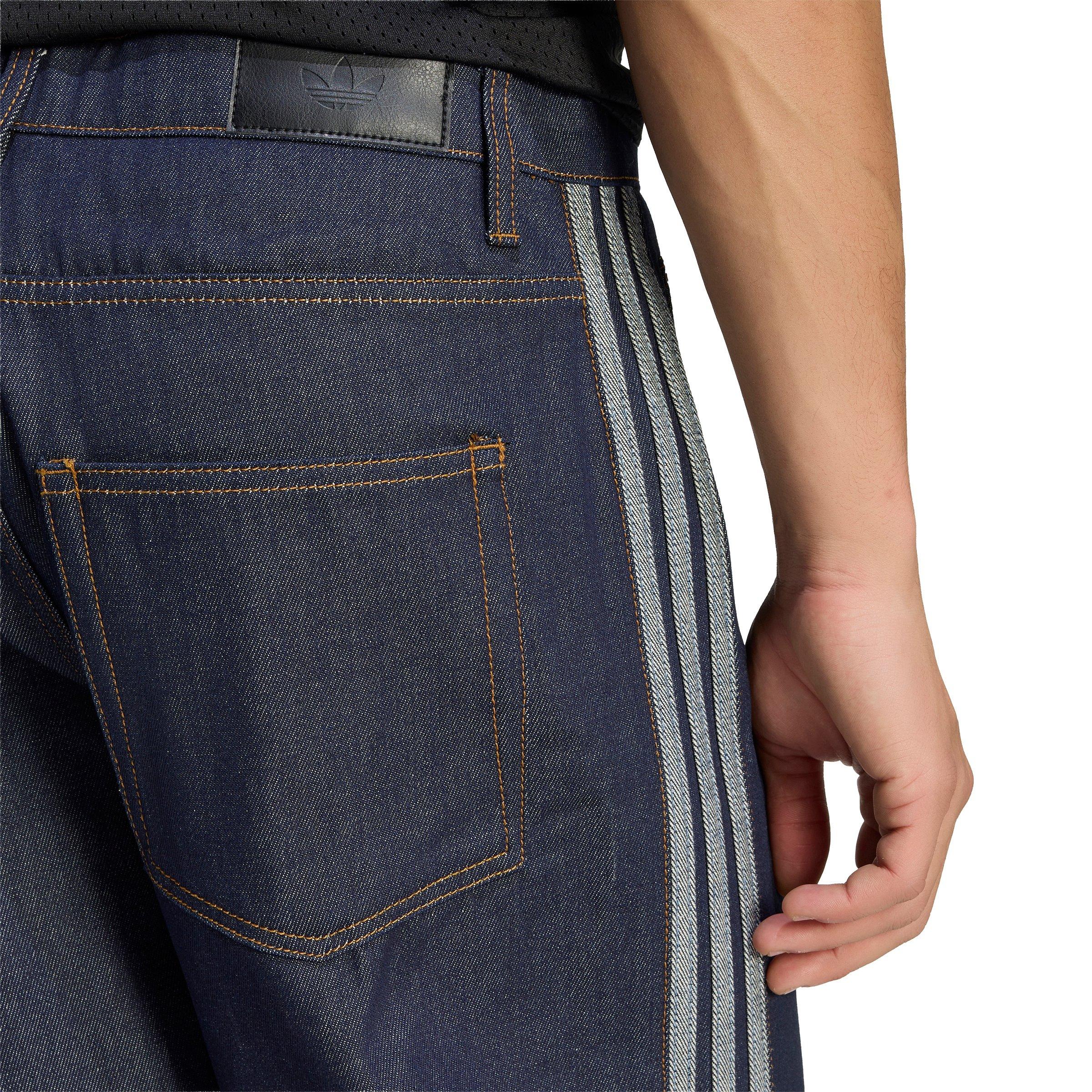 adidas Originals Men's Firebird Adicolor Mid-Rise Straight Leg Dark Blue Wash Denim Jeans - BLUE