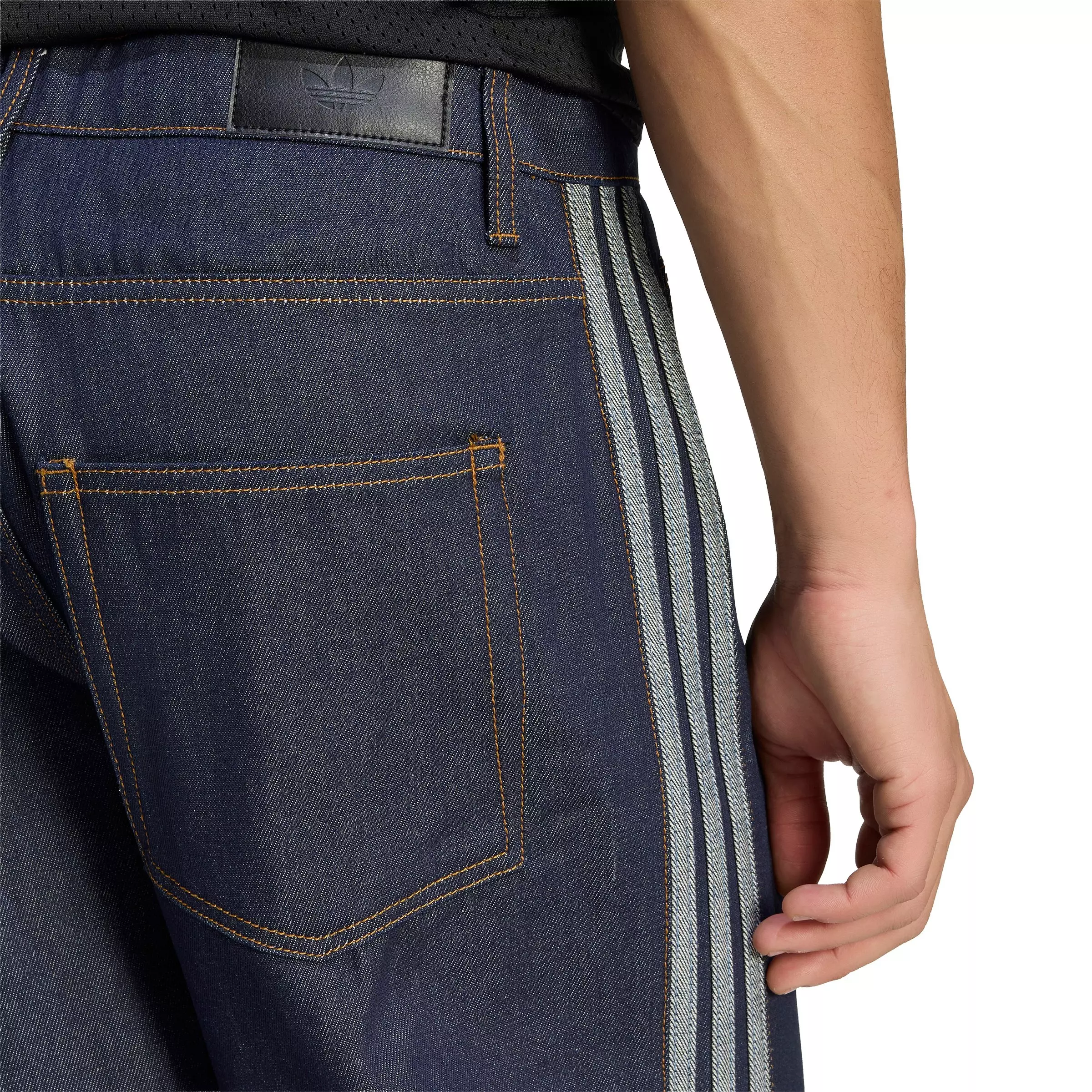 adidas Originals Men's Firebird Adicolor Mid-Rise Straight Leg Dark Blue Wash Denim Jeans - BLUE
