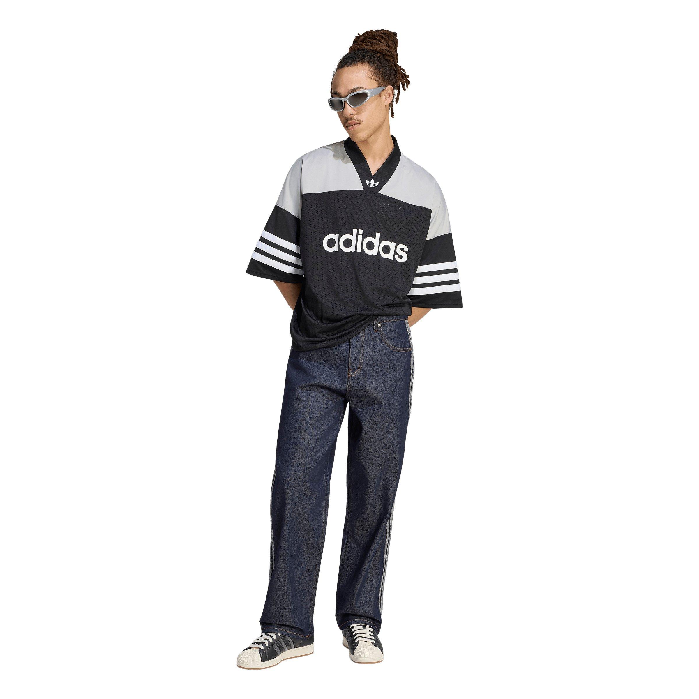 adidas Originals Men's Firebird Adicolor Mid-Rise Straight Leg Dark Blue Wash Denim Jeans - BLUE