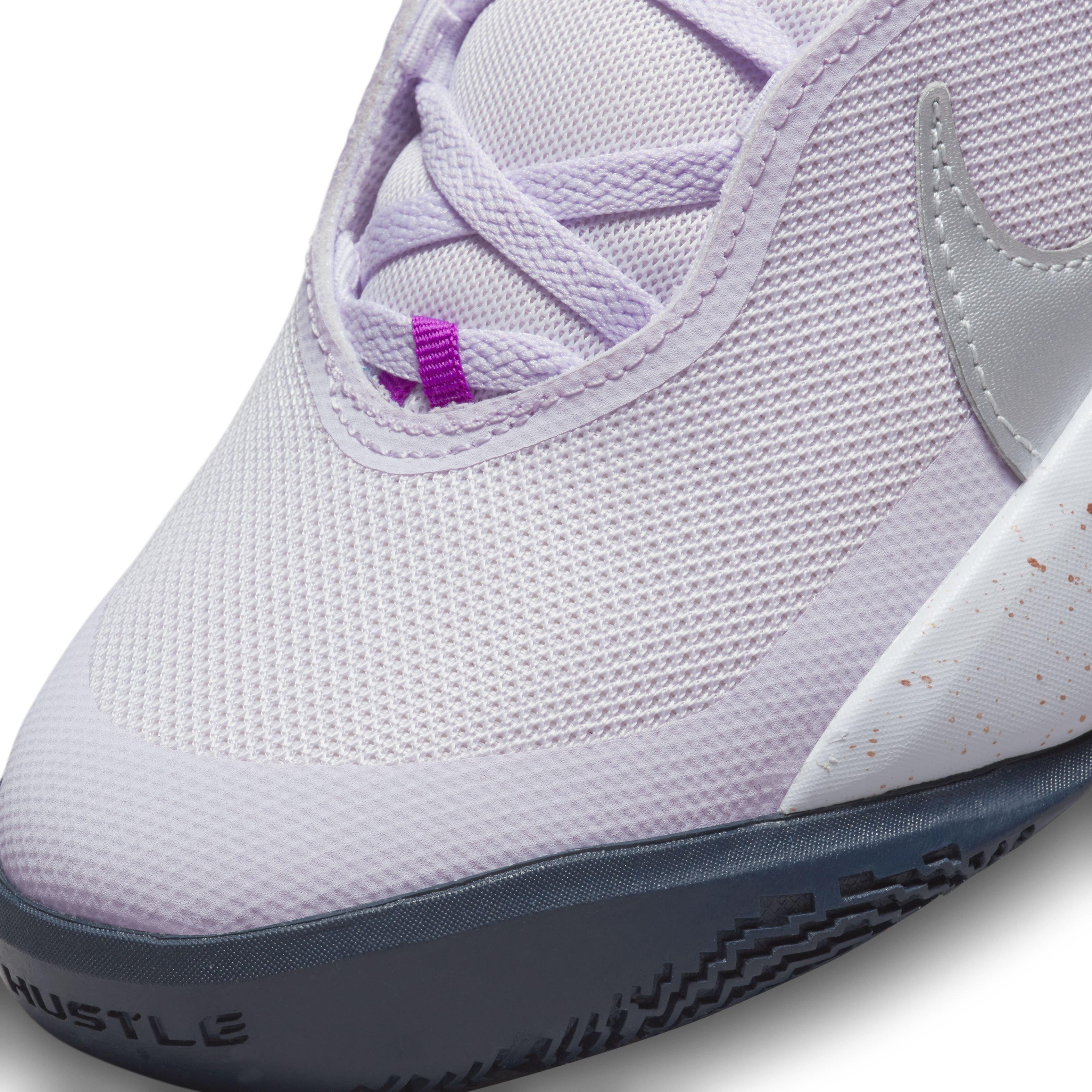 Nike Team Hustle D 10 SE "Barely Grape/Metallic Silver" Grade School Boys' Basketball Shoe - GRAPE/SILVER Thumbnail View 7