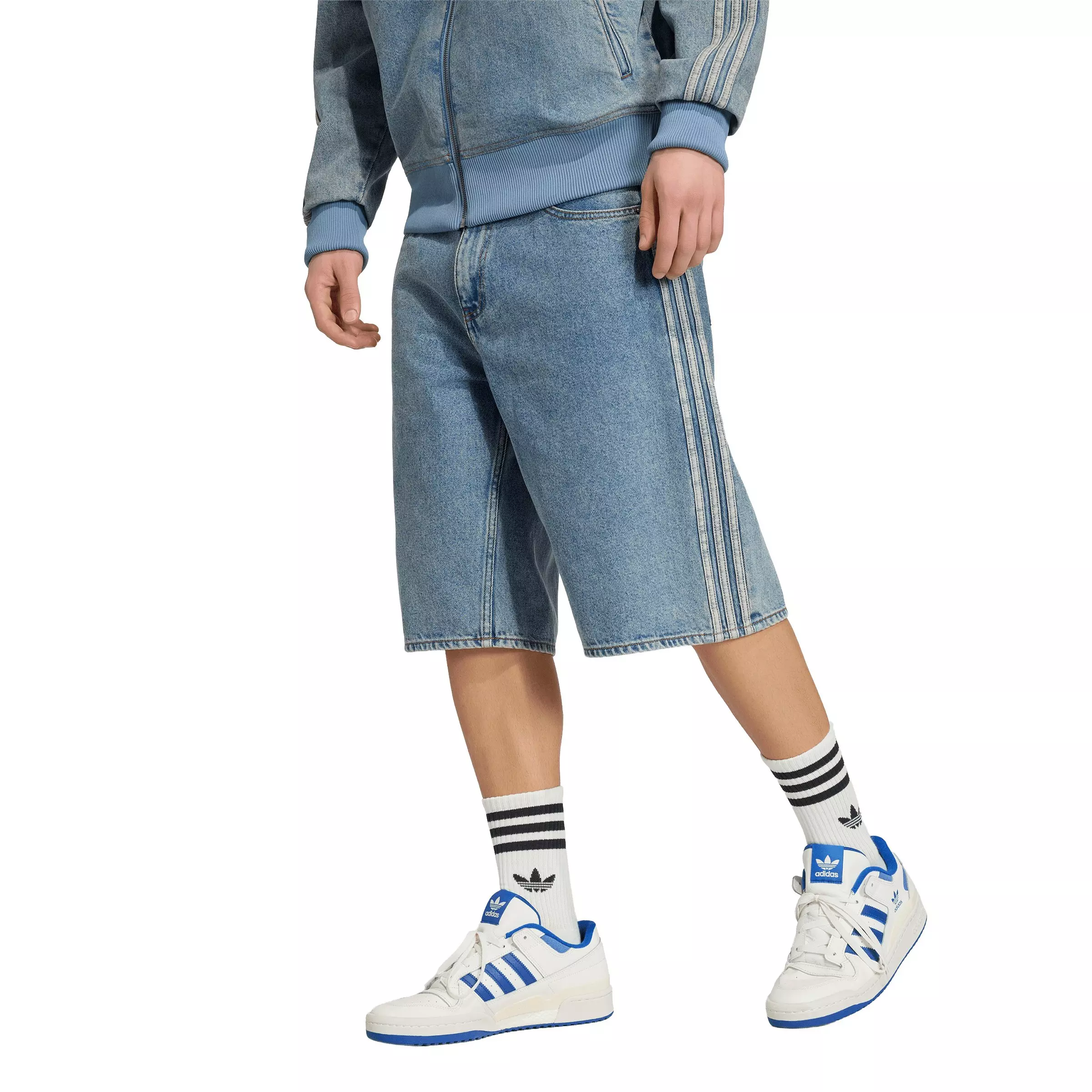 adidas Originals Men's Adicolor Firebird Mis-Rise Worn Blue Wash Denim Jorts - BLUE