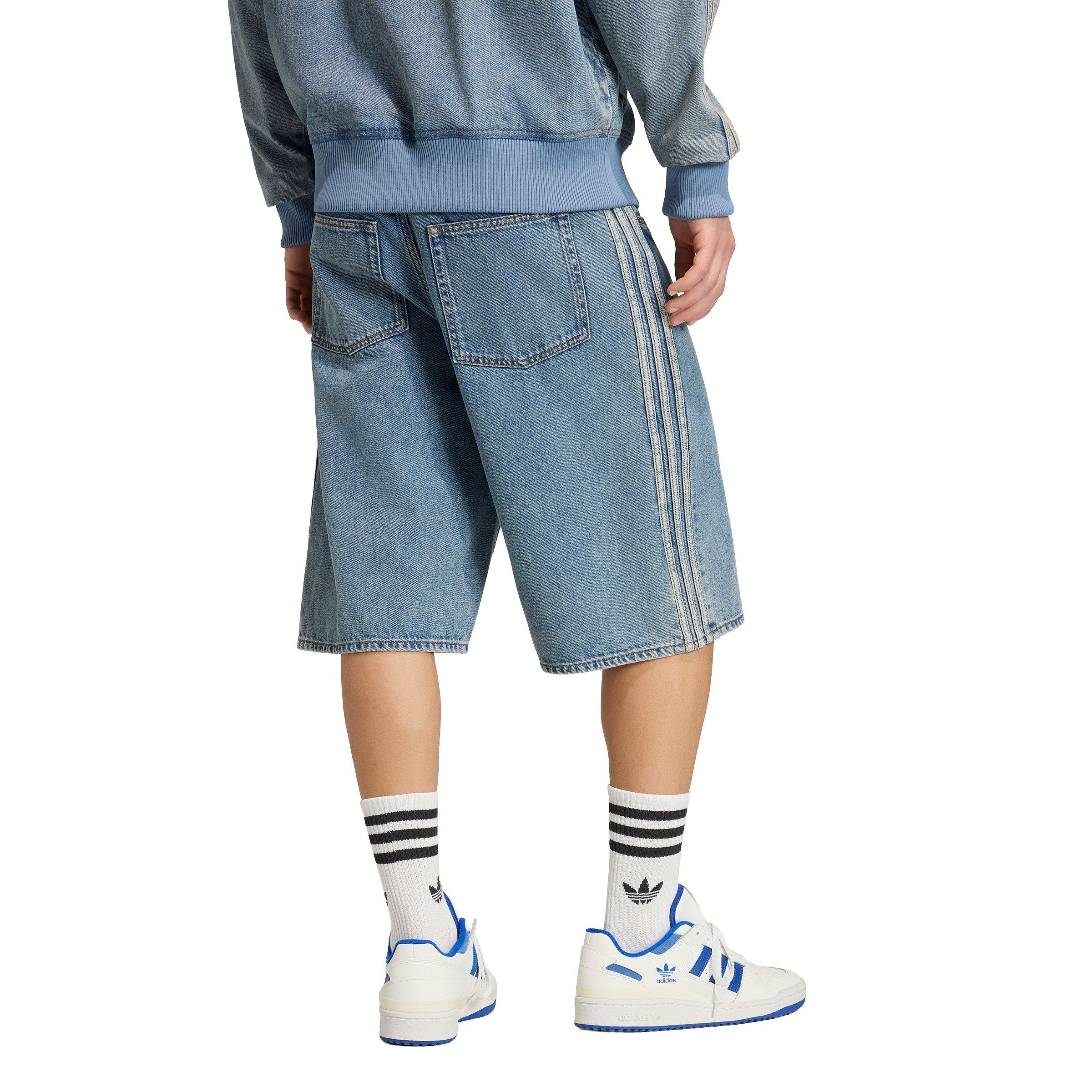 adidas Originals Men's Adicolor Firebird Mis-Rise Worn Blue Wash Denim Jorts - BLUE