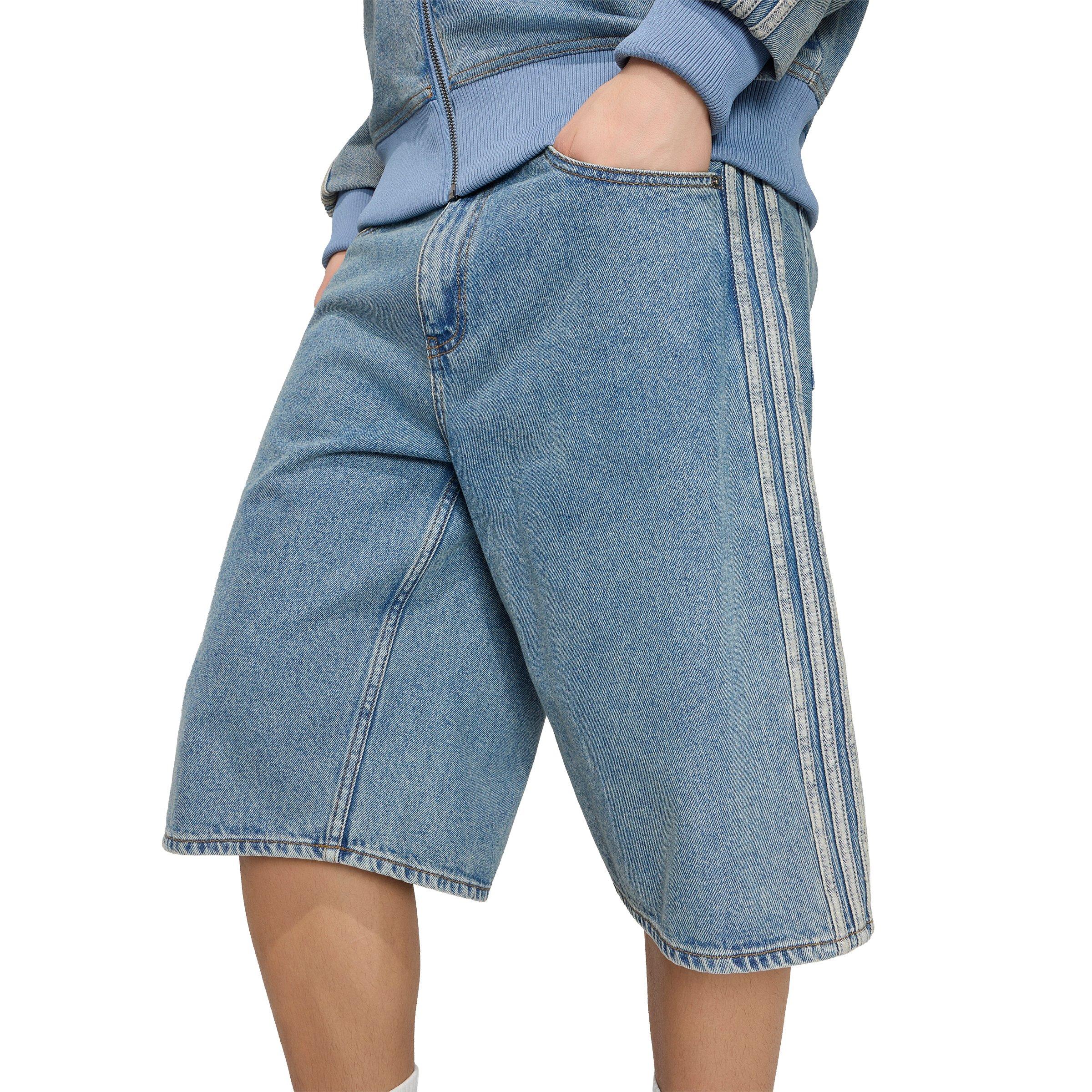 adidas Originals Men's Adicolor Firebird Mis-Rise Worn Blue Wash Denim Jorts - BLUE