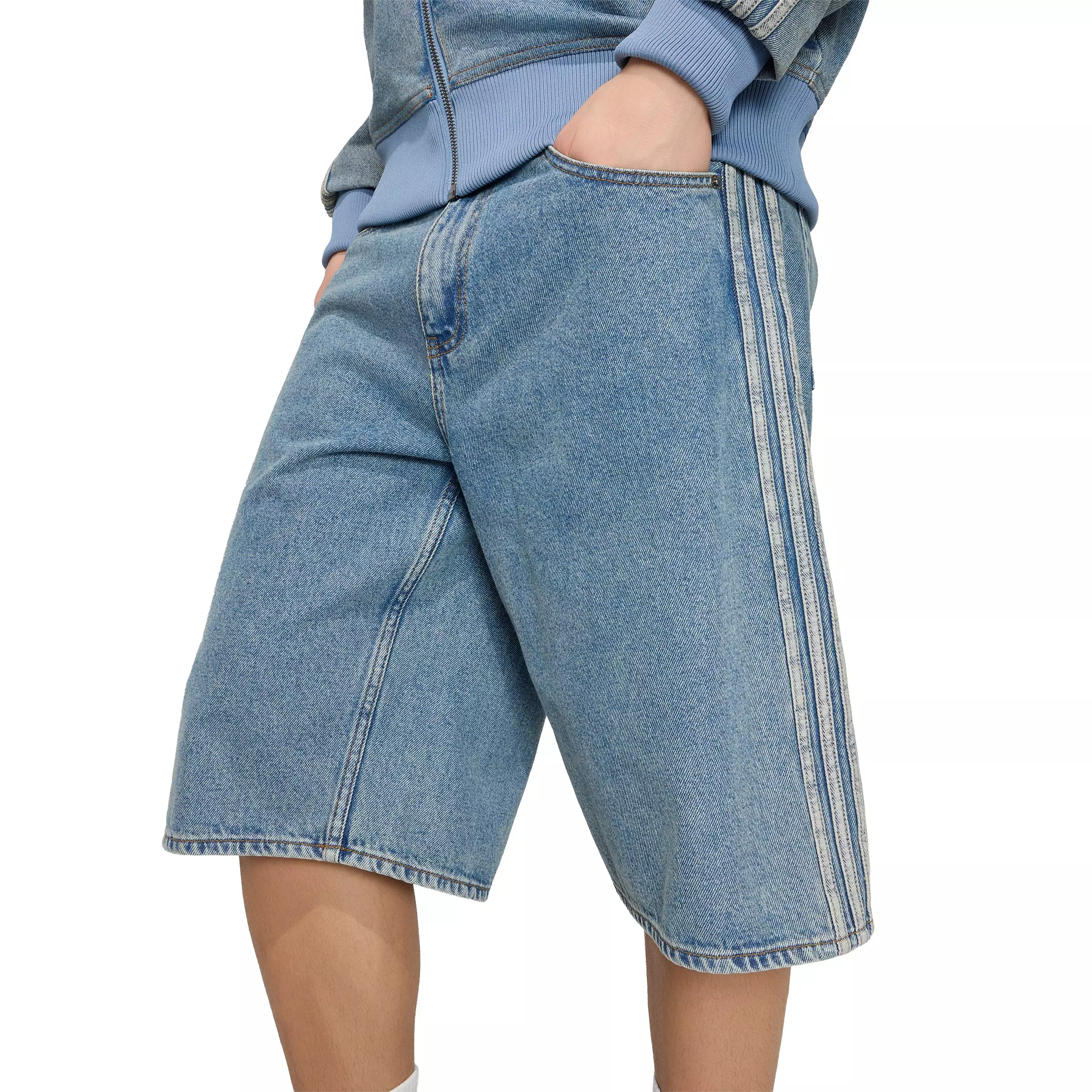 adidas Originals Men's Adicolor Firebird Mis-Rise Worn Blue Wash Denim Jorts - BLUE
