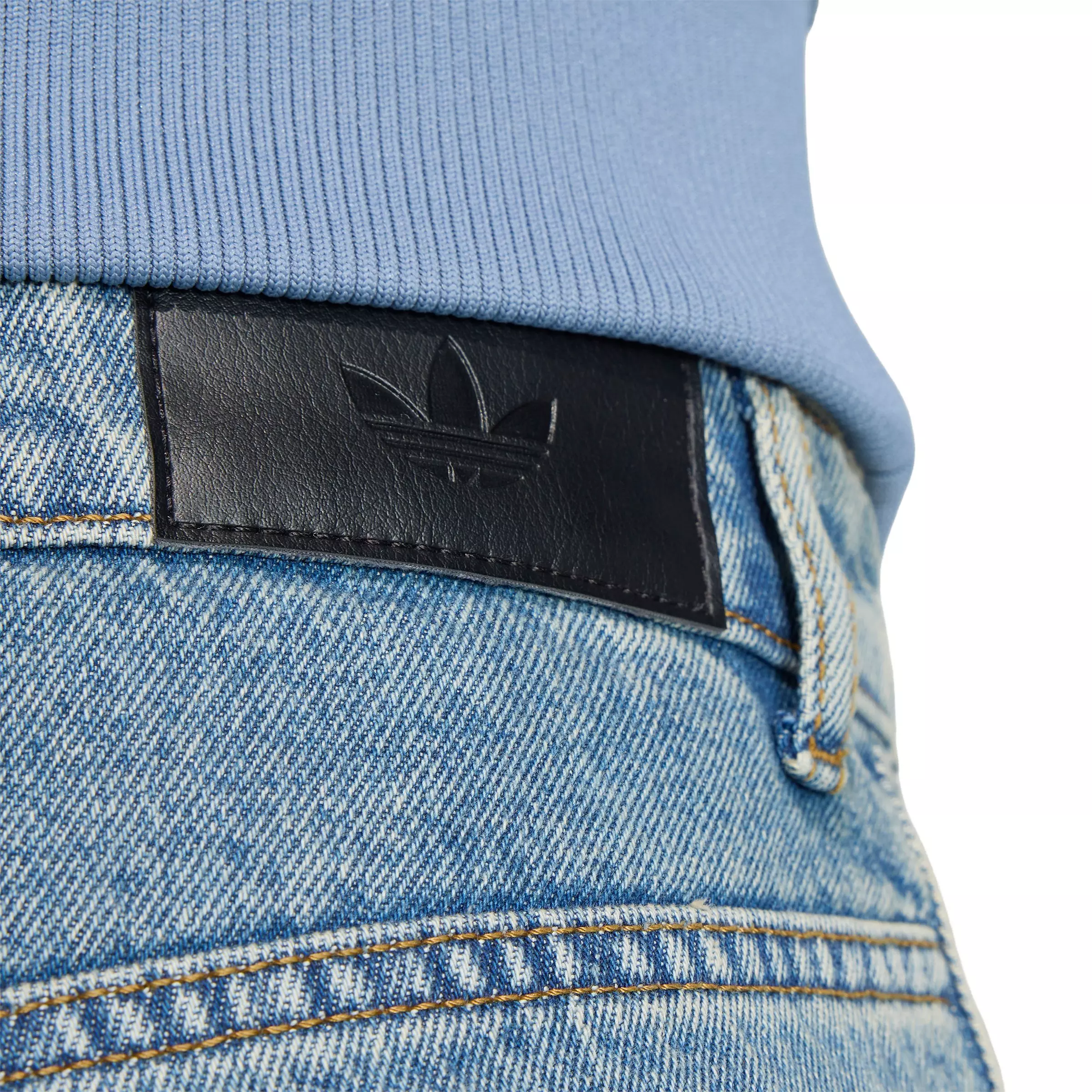 adidas Originals Men's Adicolor Firebird Mis-Rise Worn Blue Wash Denim Jorts - BLUE
