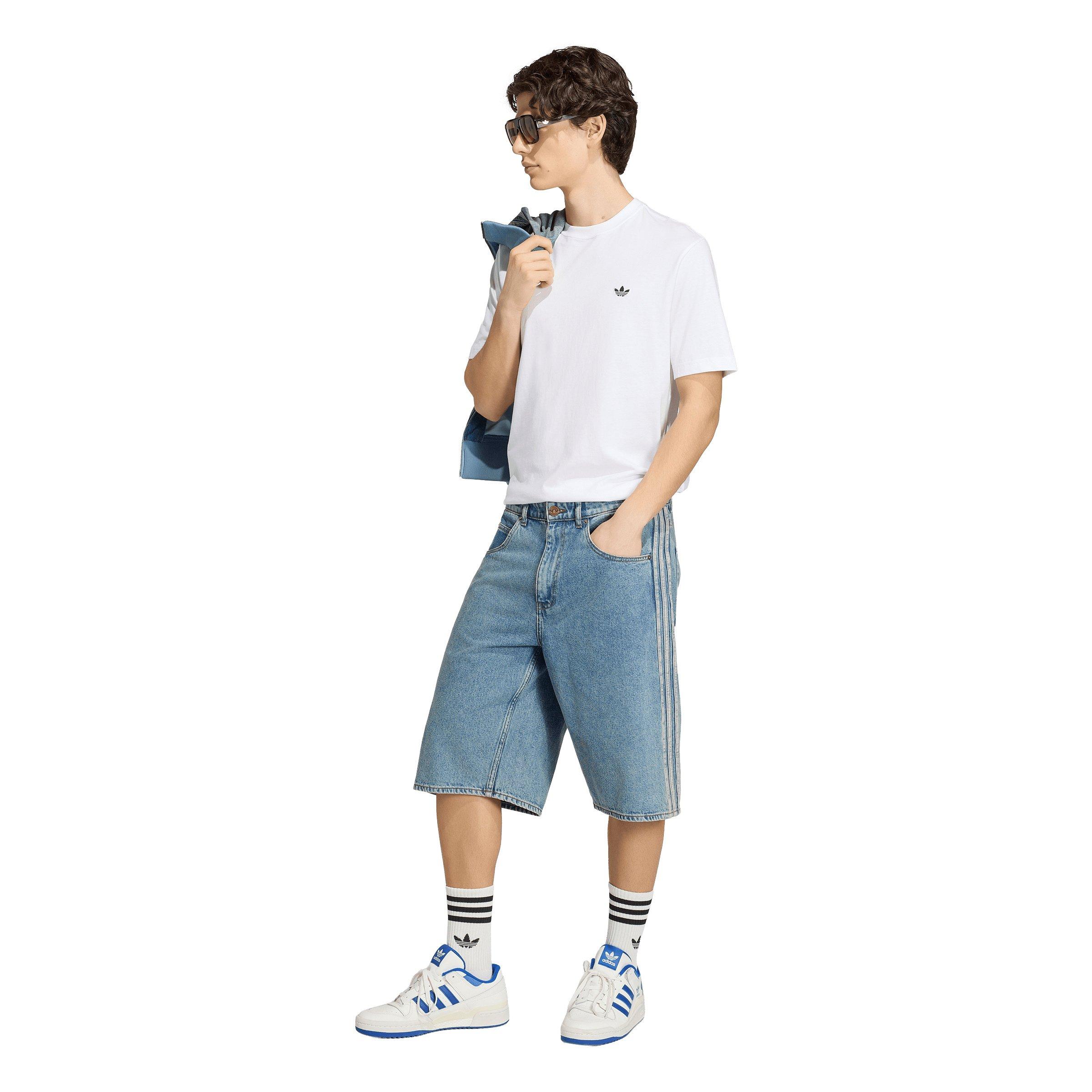 adidas Originals Men's Adicolor Firebird Mis-Rise Worn Blue Wash Denim Jorts - BLUE