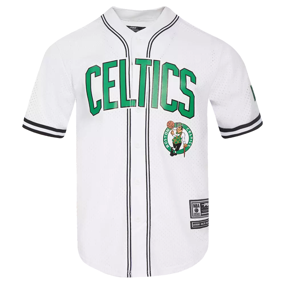 Pro Standard Men's NBA Boston Celtics Classic Mesh Button Down Jersey -White/Black - WHITE/BLACK