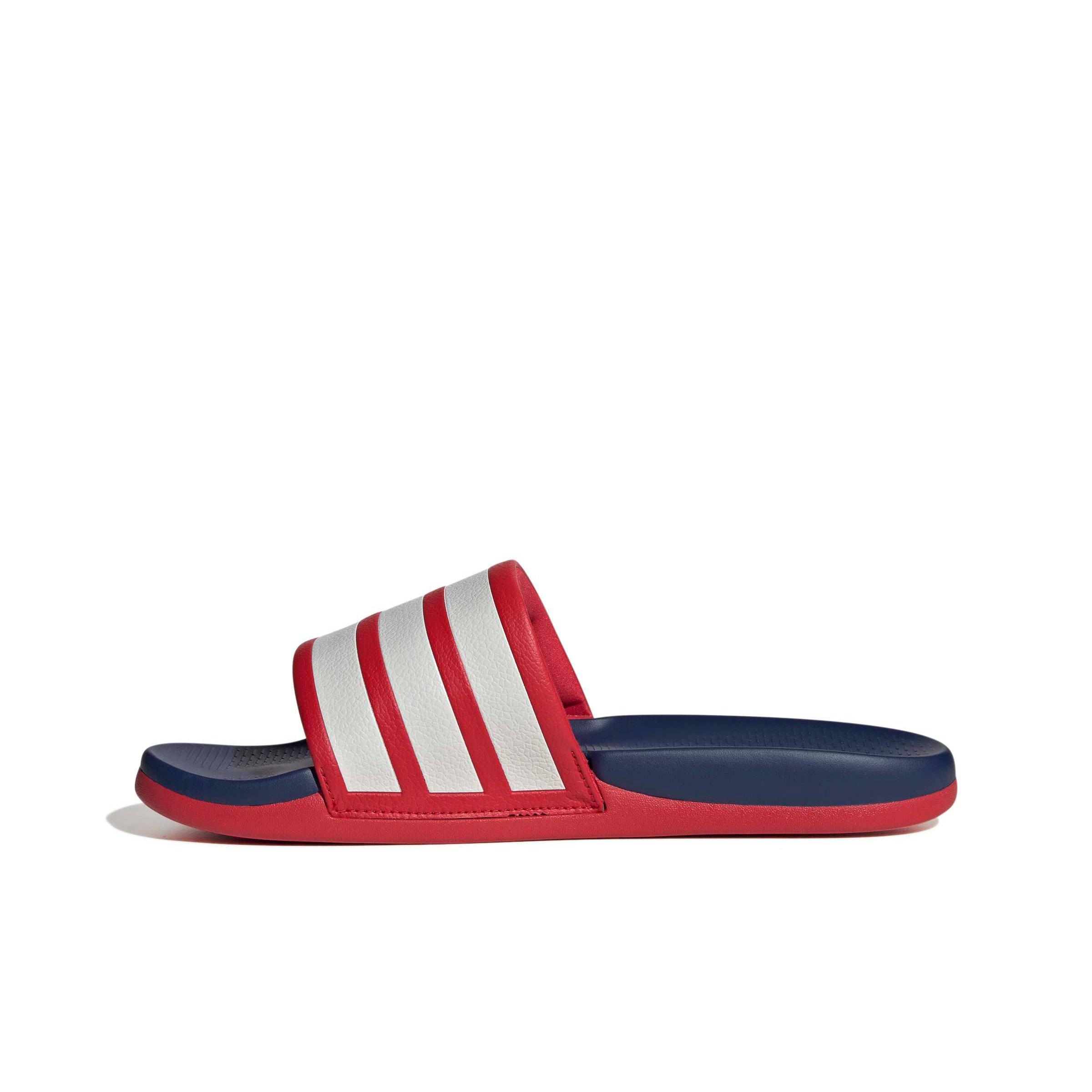 adidas Adilette Comfort 2.0 "Better Scarlet/Crystal White/Dark Blue" Men's Slide - SCARLET/WHITE/DK BLUE