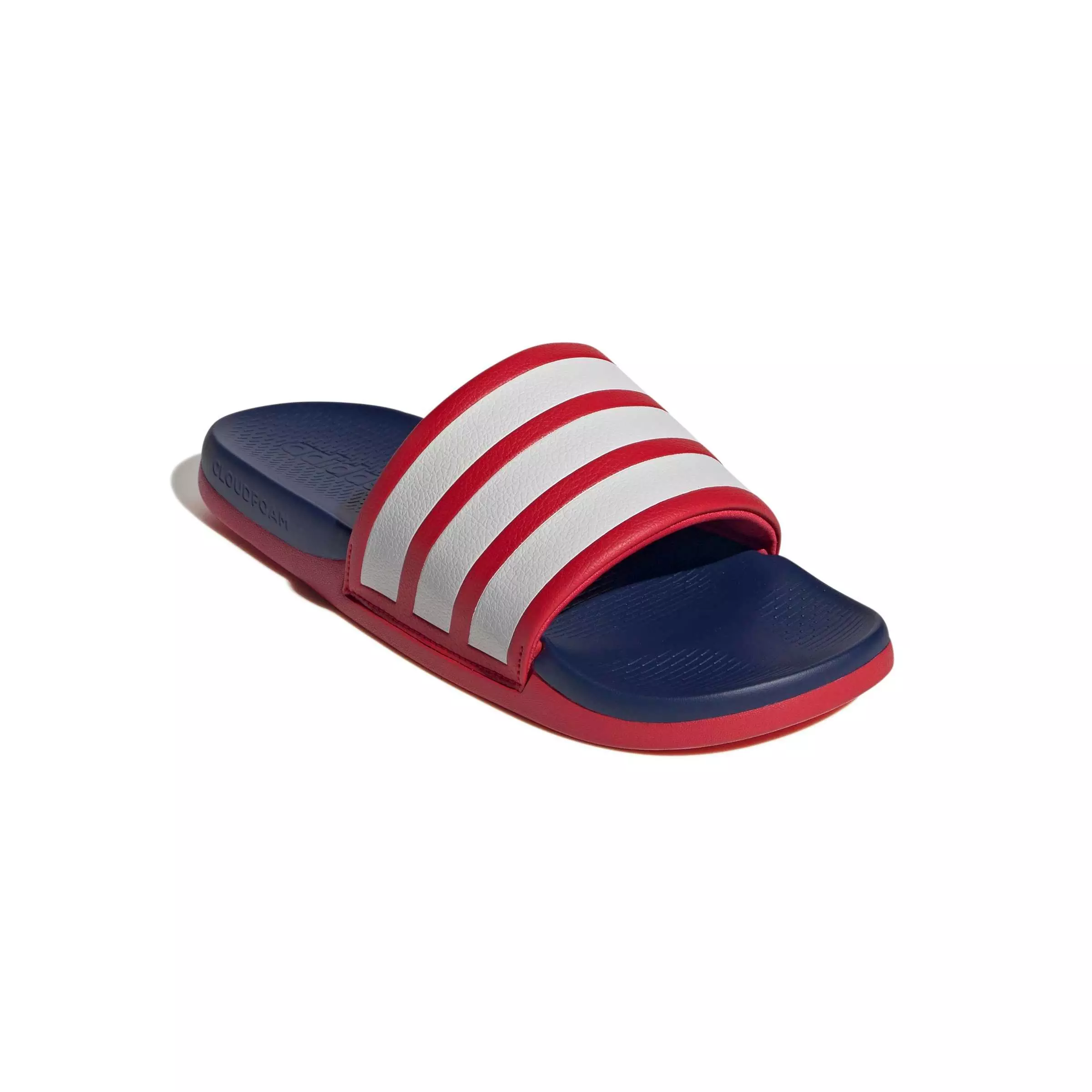 adidas Adilette Comfort 2.0 "Better Scarlet/Crystal White/Dark Blue" Men's Slide - SCARLET/WHITE/DK BLUE