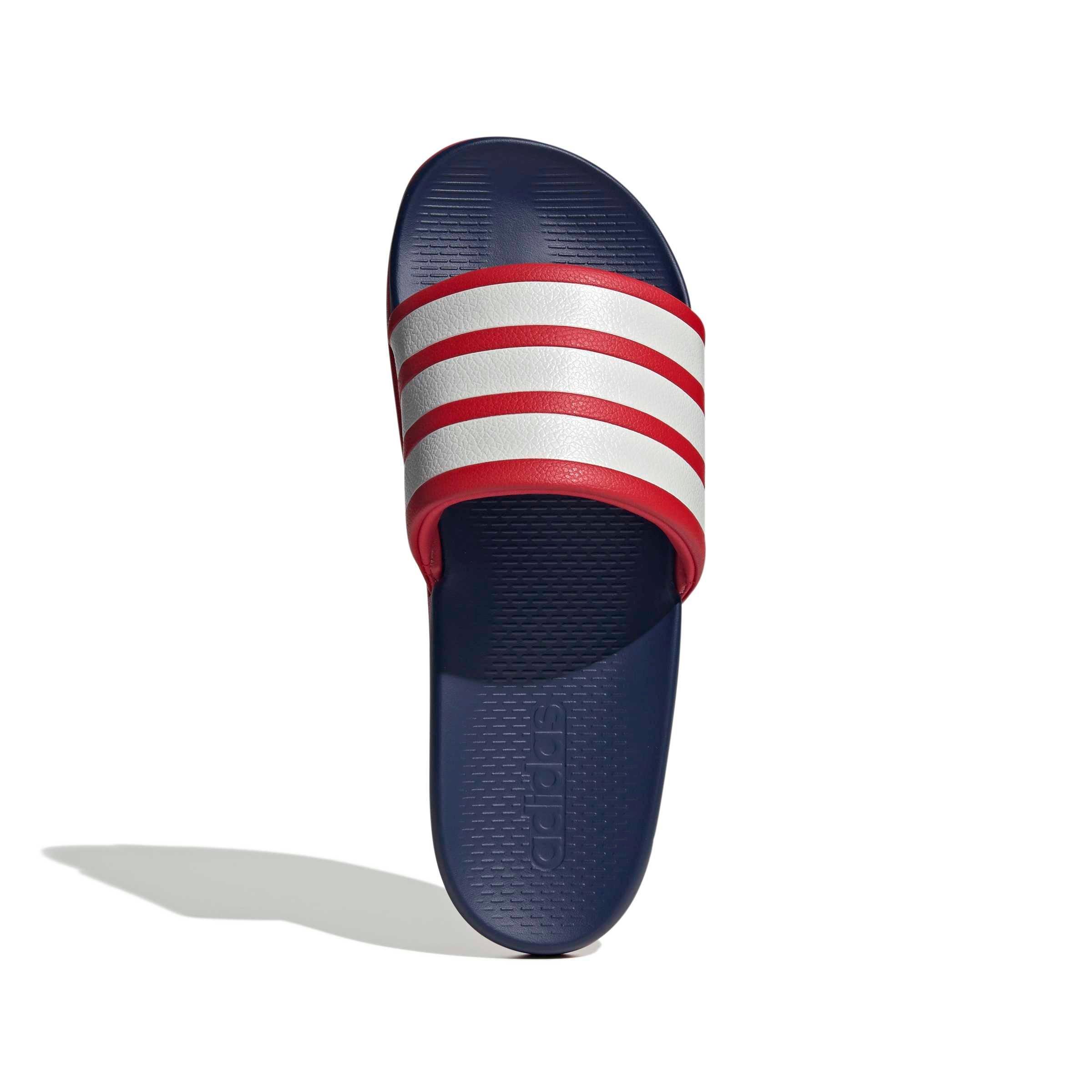 adidas Adilette Comfort 2.0 "Better Scarlet/Crystal White/Dark Blue" Men's Slide - SCARLET/WHITE/DK BLUE