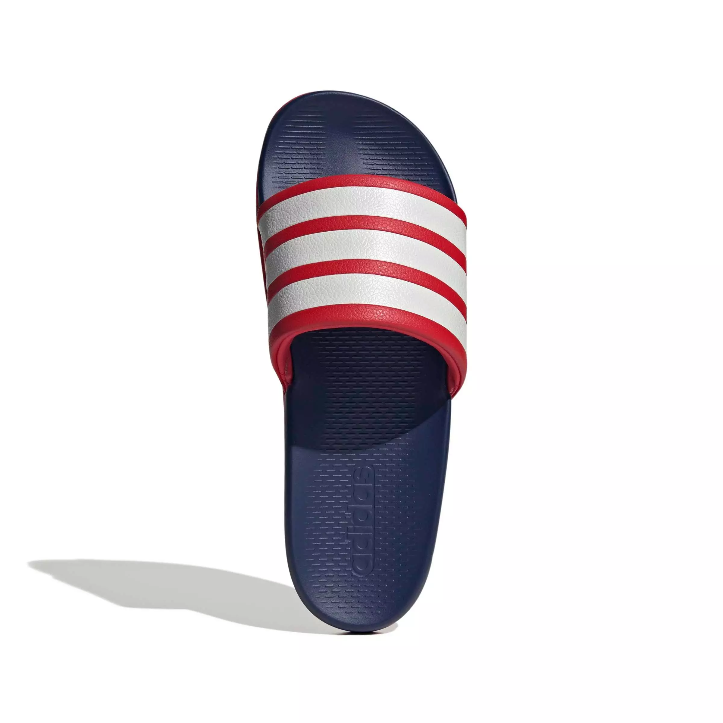 adidas Adilette Comfort 2.0 "Better Scarlet/Crystal White/Dark Blue" Men's Slide - SCARLET/WHITE/DK BLUE