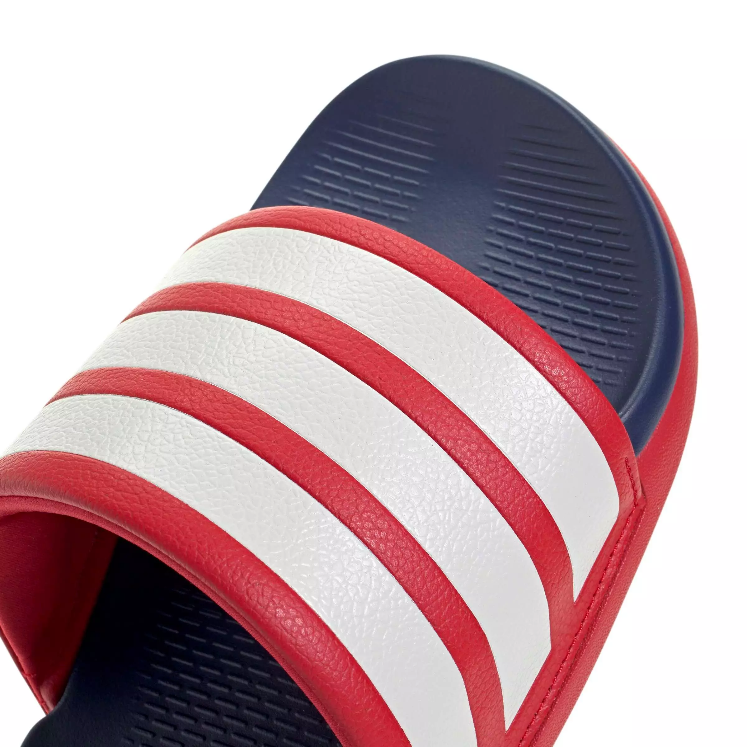 adidas Adilette Comfort 2.0 "Better Scarlet/Crystal White/Dark Blue" Men's Slide - SCARLET/WHITE/DK BLUE