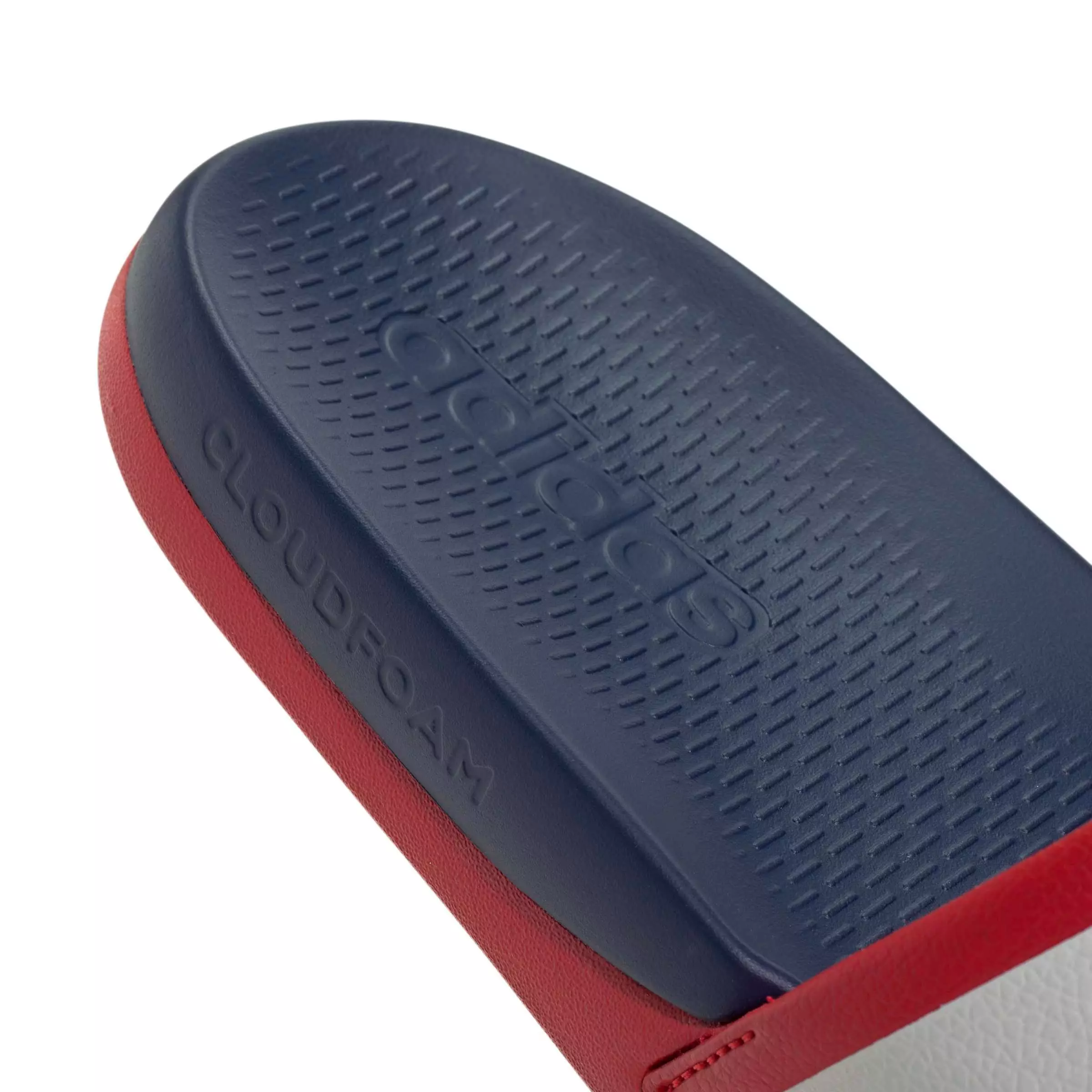 adidas Adilette Comfort 2.0 "Better Scarlet/Crystal White/Dark Blue" Men's Slide - SCARLET/WHITE/DK BLUE