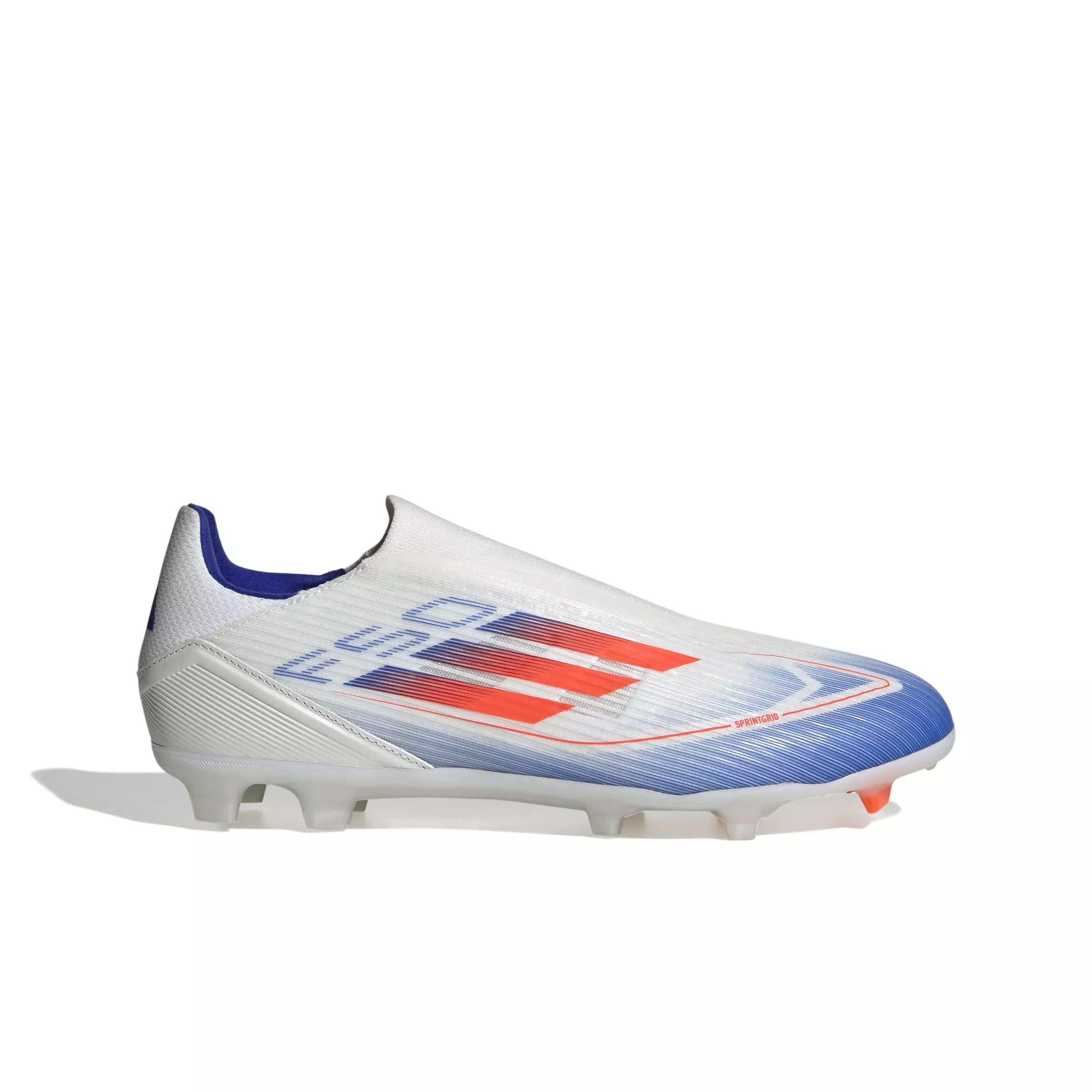 adidas F50 League Laceless Firm/Multi-Ground "Cloud White/Solar Red/Lucid Blue" Grade School Kids' Soccer Cleat - WHITE/RED/BLUE