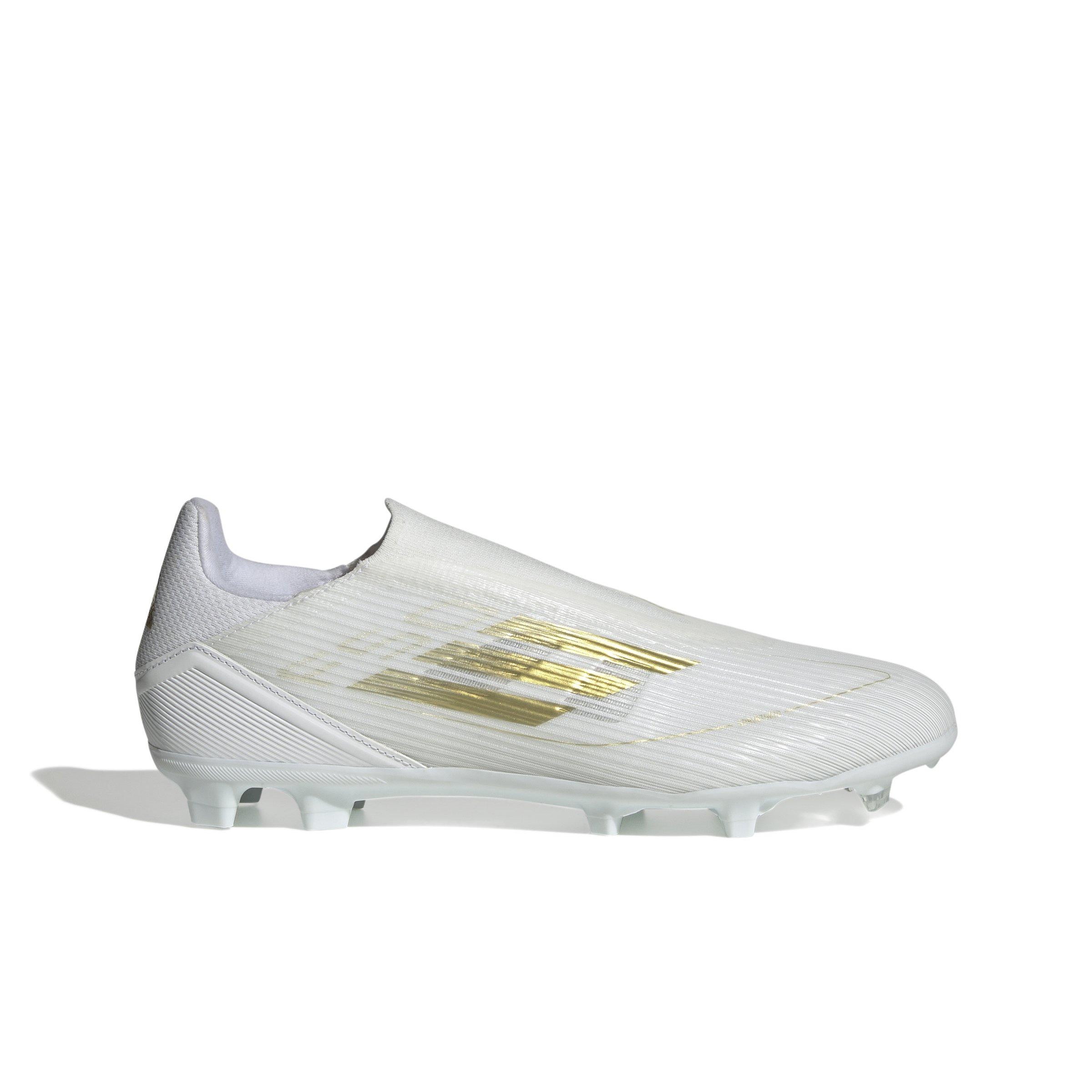 adidas F50 League Laceless Firm Multi Ground Cloud White Gold Metallic Cloud White Grade School Kids Soccer Cleat Hibbett