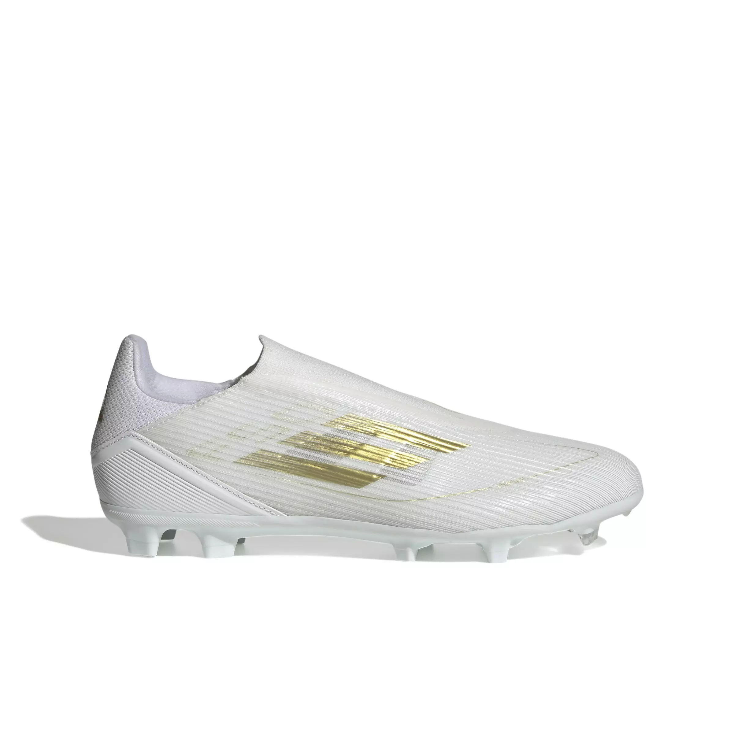 adidas F50 League Laceless Firm/Multi-Ground "Cloud White/Gold Metallic/Cloud White" Grade School Kids' Soccer Cleat - WHITE/GOLD/WHITE