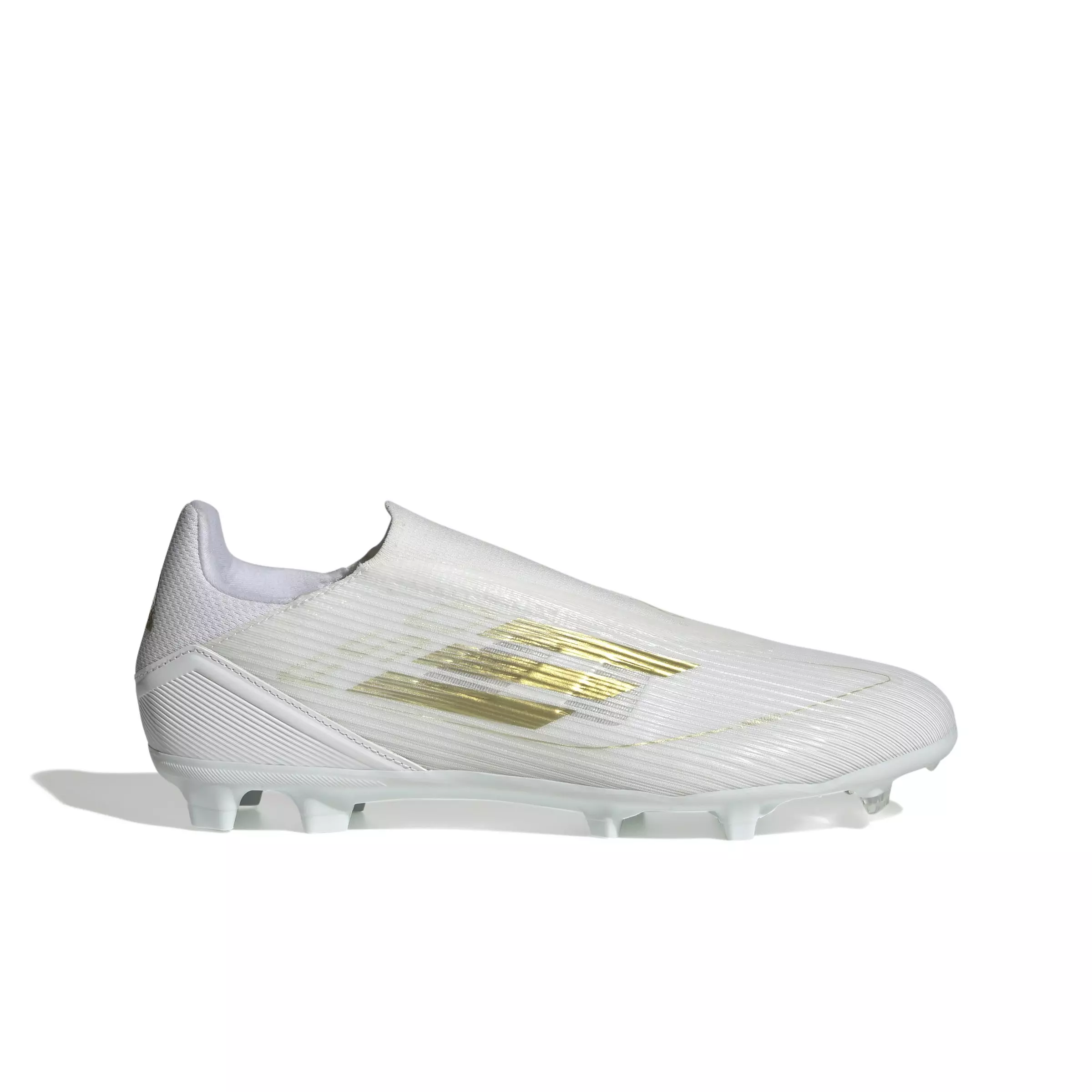 adidas F50 League Laceless Firm/Multi-Ground "Cloud White/Gold/Cloud White" Men's Soccer Cleat - WHITE/GOLD/WHITE
