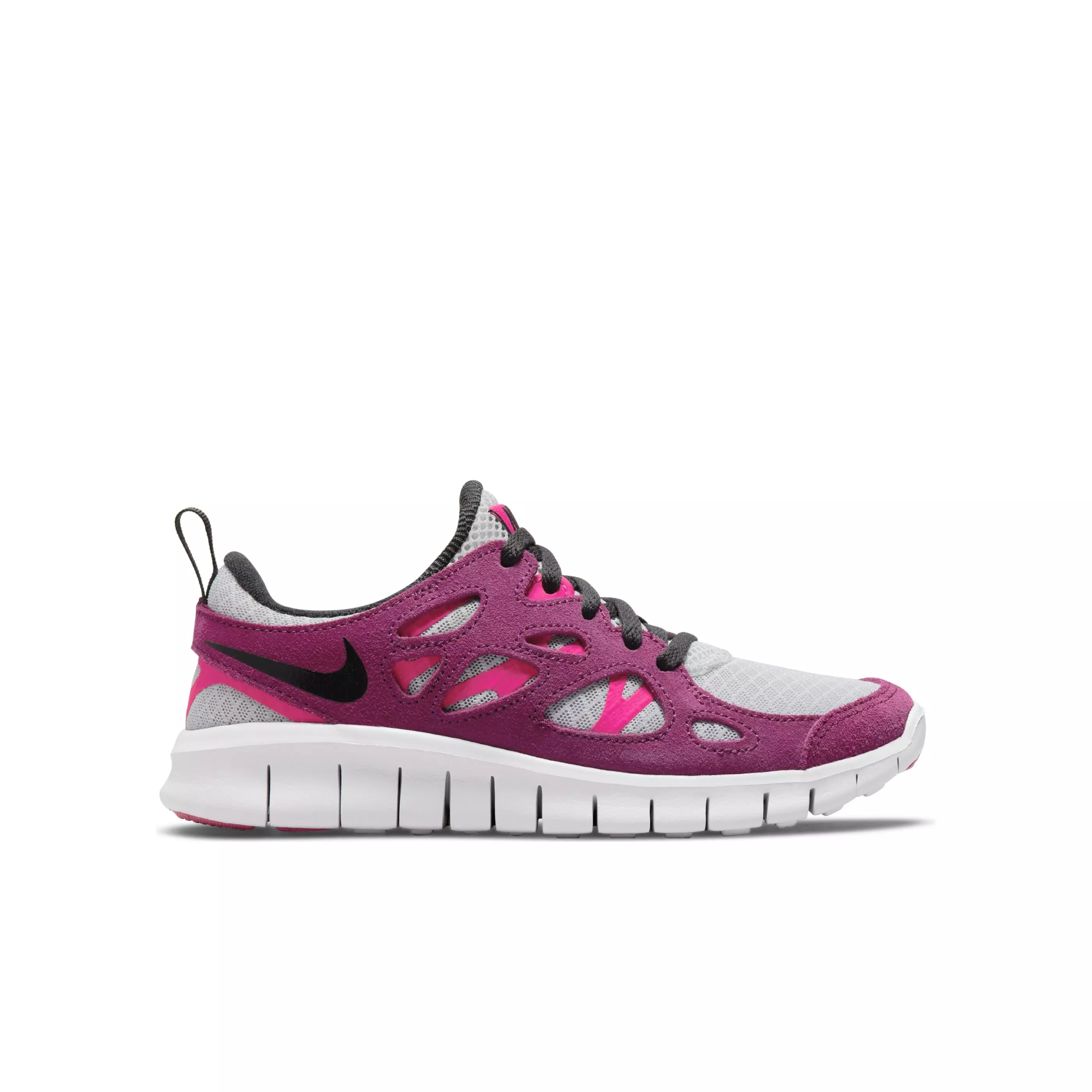 Nike Free Run 2 "Pure Platinum/Black/Sangria/Pink Prime" Grade School Boys' Running Shoe - GREY