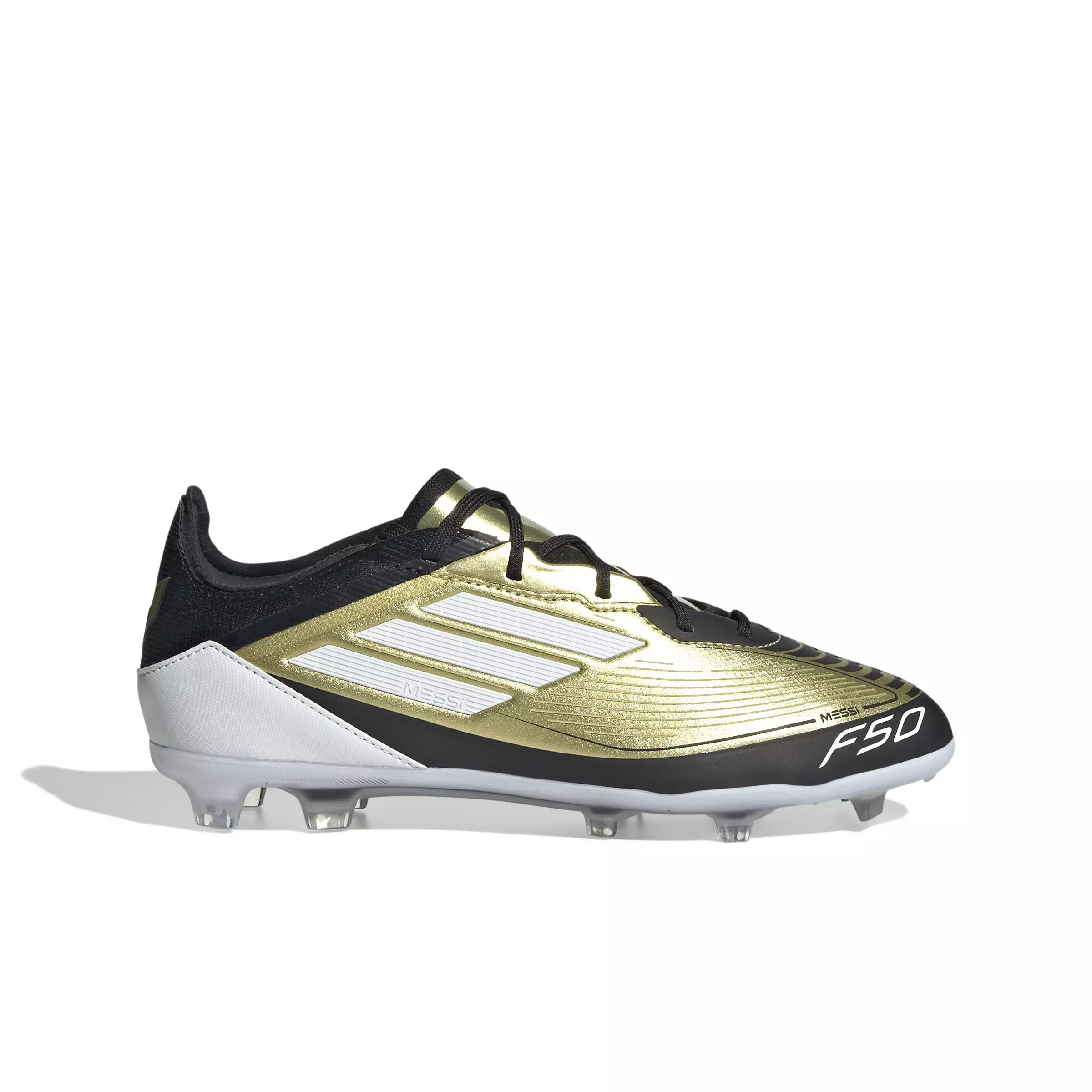 adidas F50 Pro Messi Firm Ground "Gold Metallic/Cloud White/Black" Grade School Kids' Soccer Cleat - GOLD/WHITE/BLACK