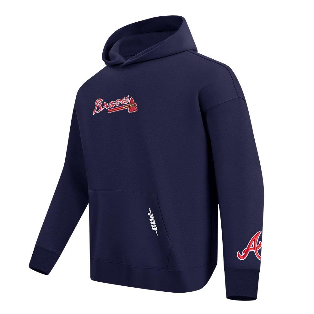 Pro Standard Men's Atlanta Braves Wingspan Drop Shoulder Fleece Pullover Hoodie - NAVY Thumbnail View 3