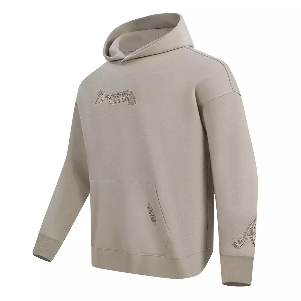 Pro Standard Men's Atlanta Braves Wingspan Drop Shoulder Fleece Pullover Hoodie - TAN