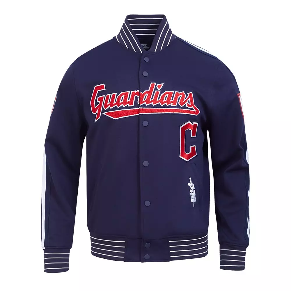 Pro Standard Men's MLB Cleveland Guardians Current Logo Pro Game Day Double Knit Jacket - Navy/White - NAVY/WHITE