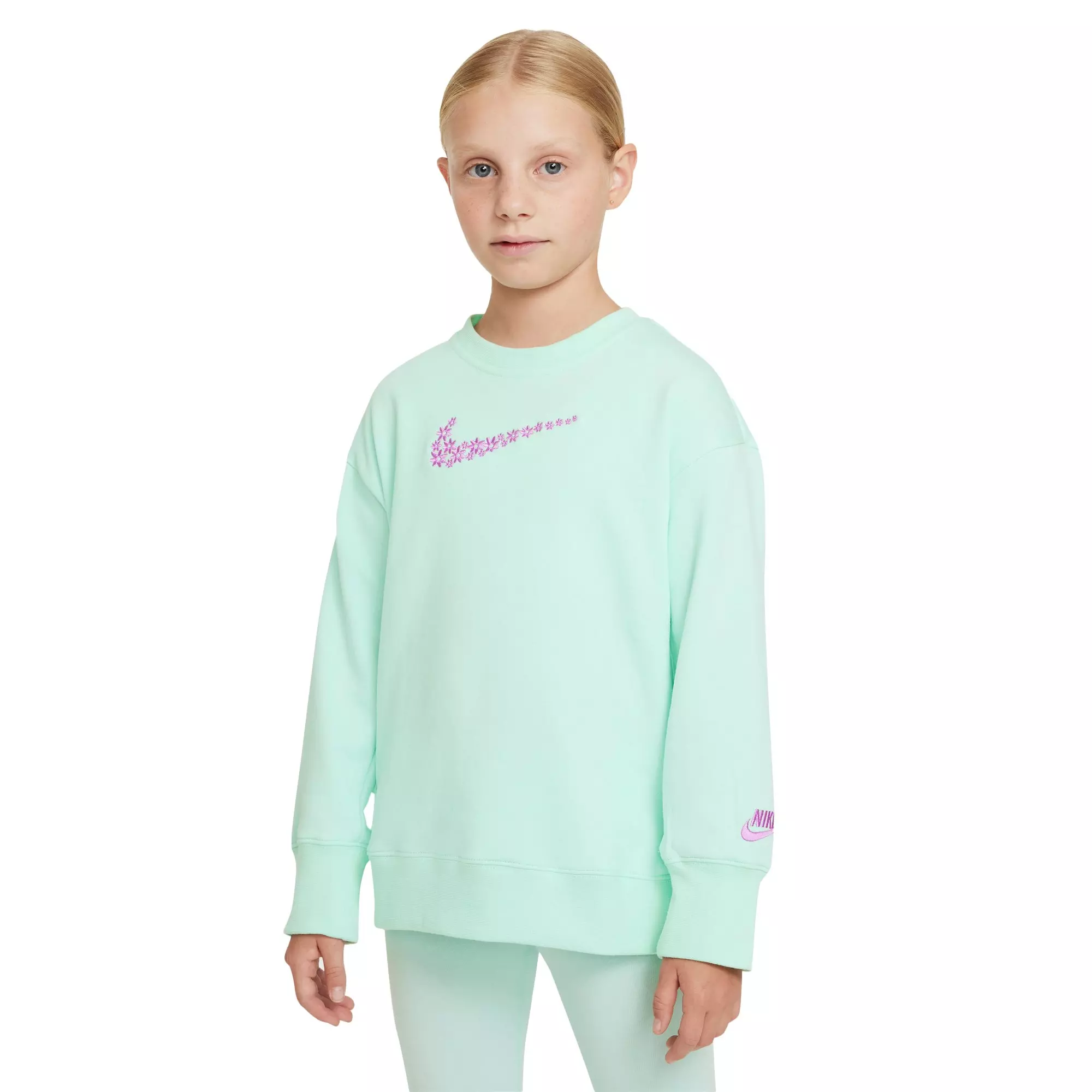 Nike Big Girls' French Terry Sweatshirt-Mint Green - GREEN