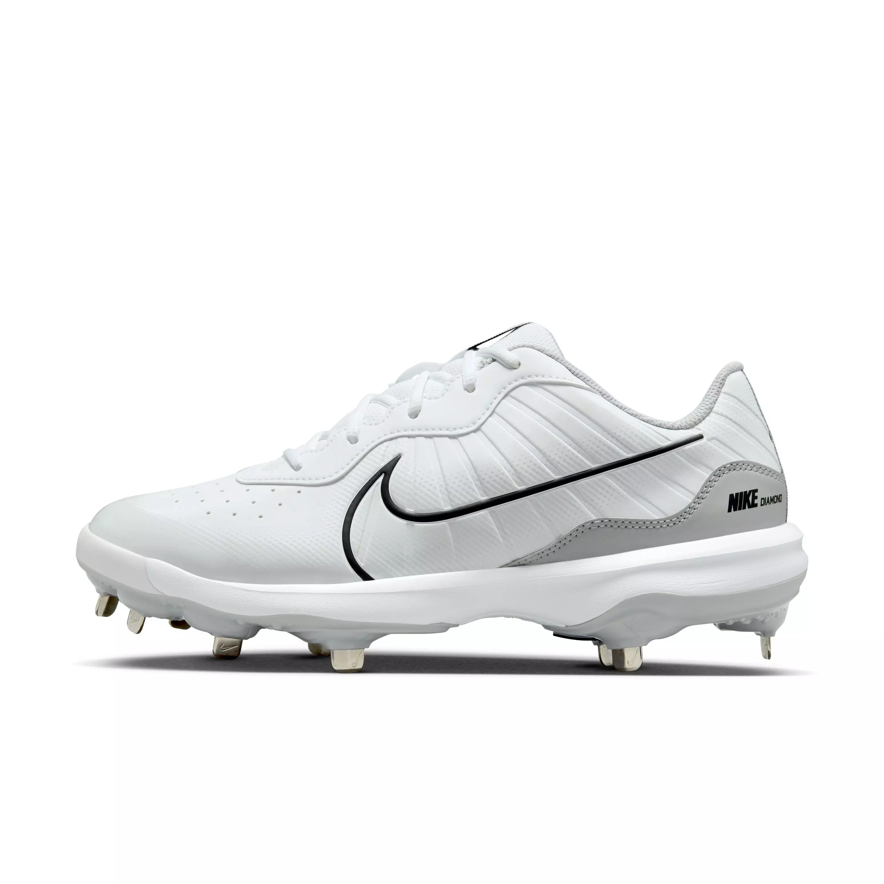 Nike Alpha Huarache Varsity 4 Low "White/Wolf Grey/Pure Platinum/Black" Men's Baseball Cleat - WHITE/GREY/PLATINUM/BLACK