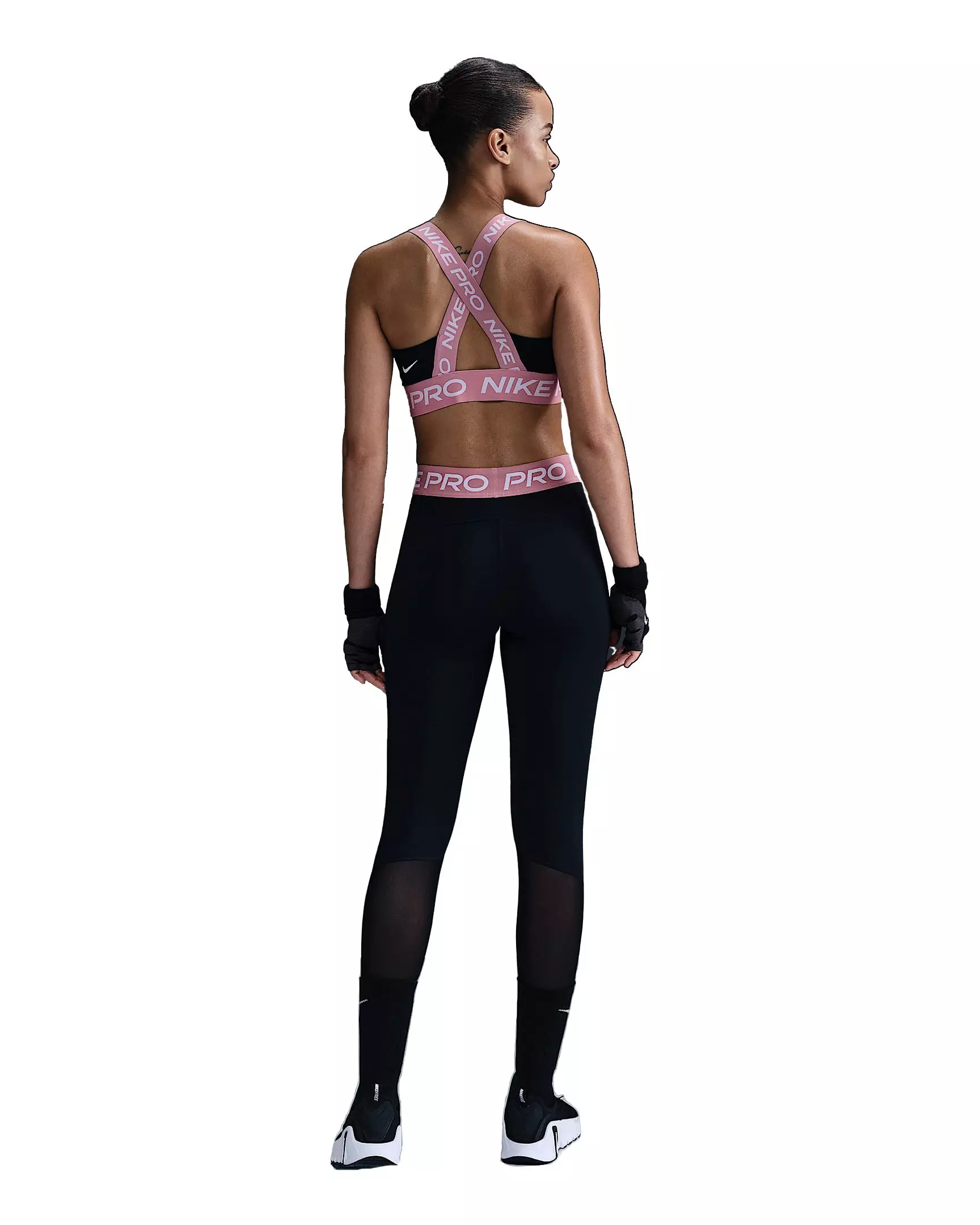 Nike Women's Pro Mid-Rise Mesh-Paneled Leggings - Black/Pink - BLACK/PINK