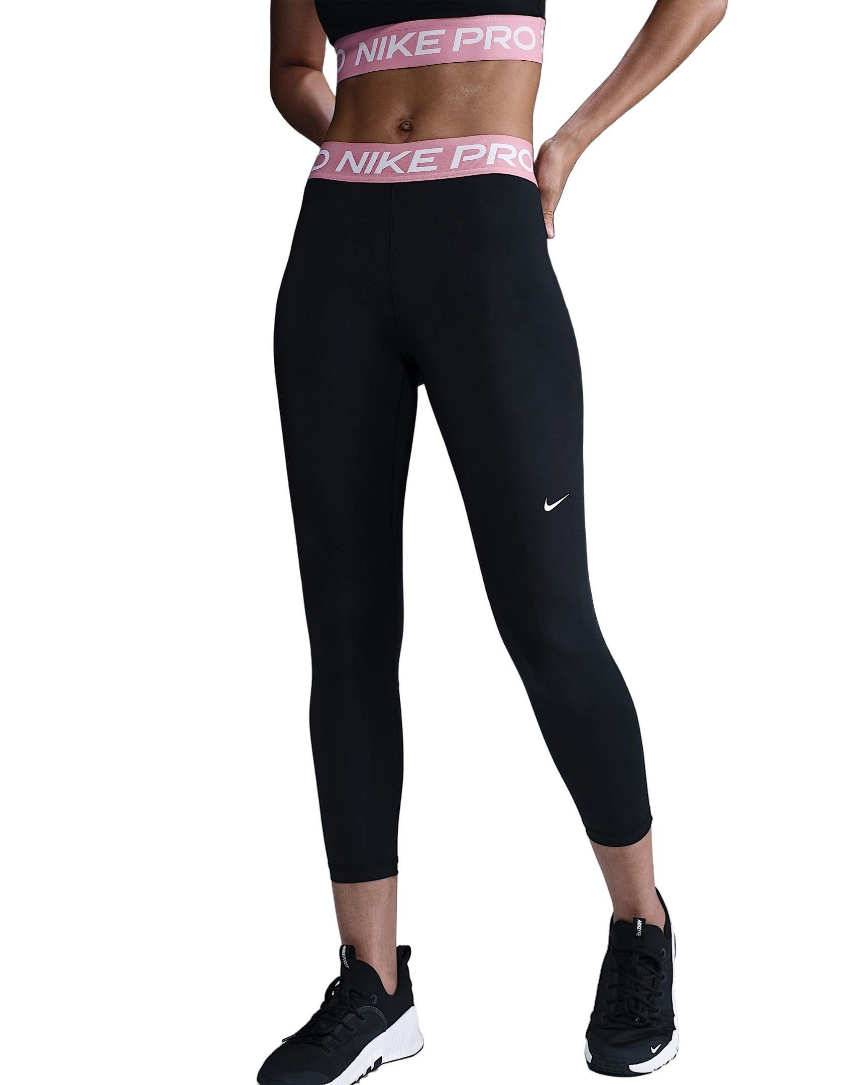 Nike Women's Pro Mid-Rise Crop Mesh-Panel Leggings - Black/Pink - BLACK/PINK