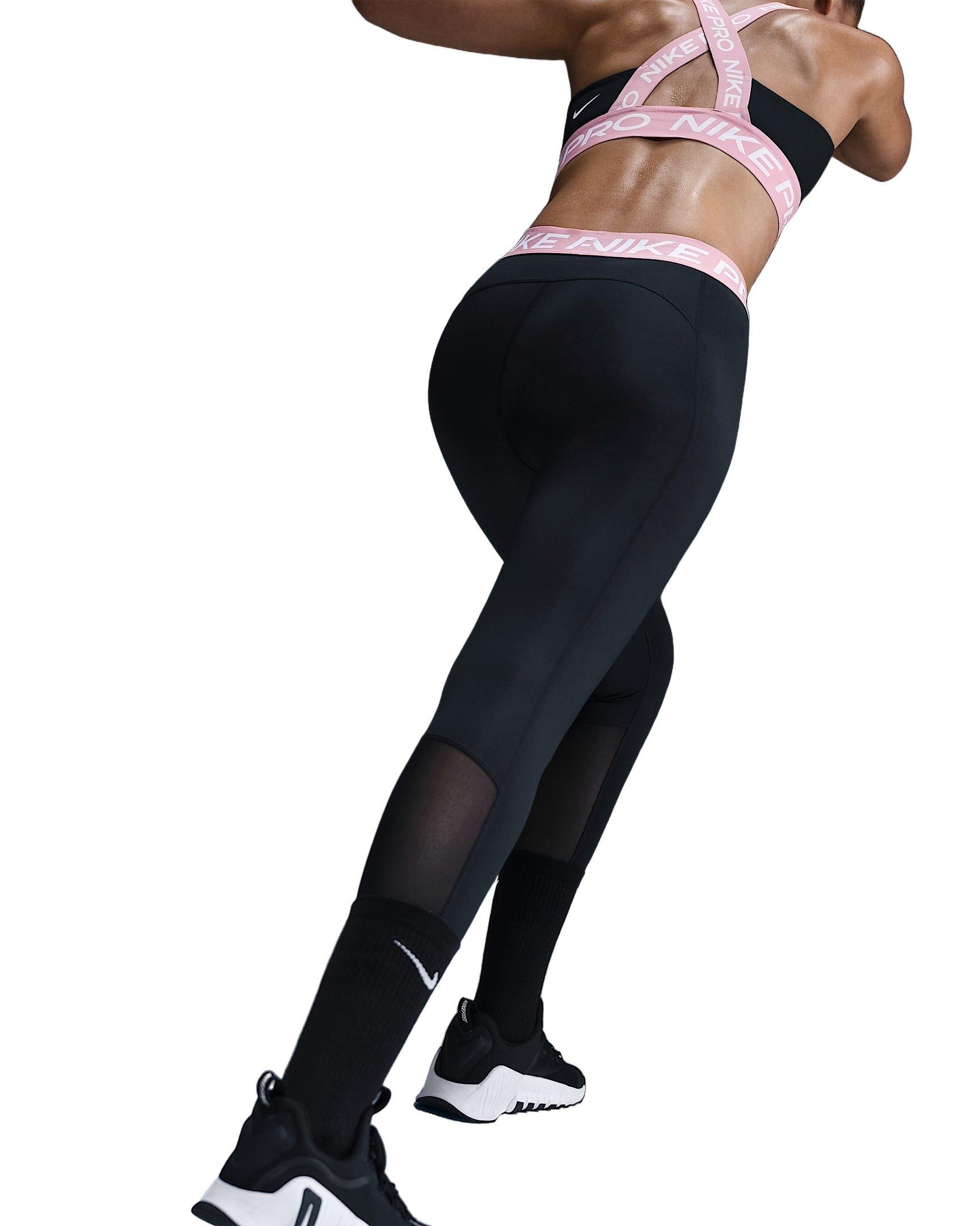 Nike Pro Mid-Rise Crop Mesh-Panel Women's Black/Pink Leggings